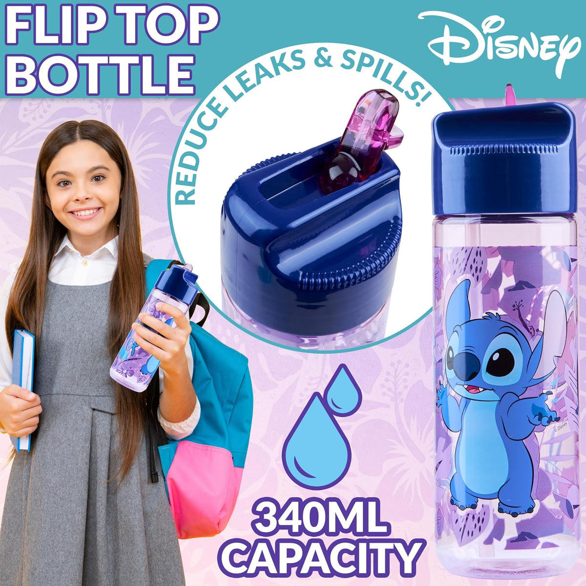 Disney Stitch - Lonchera infantil con compartimentos y botella de a...