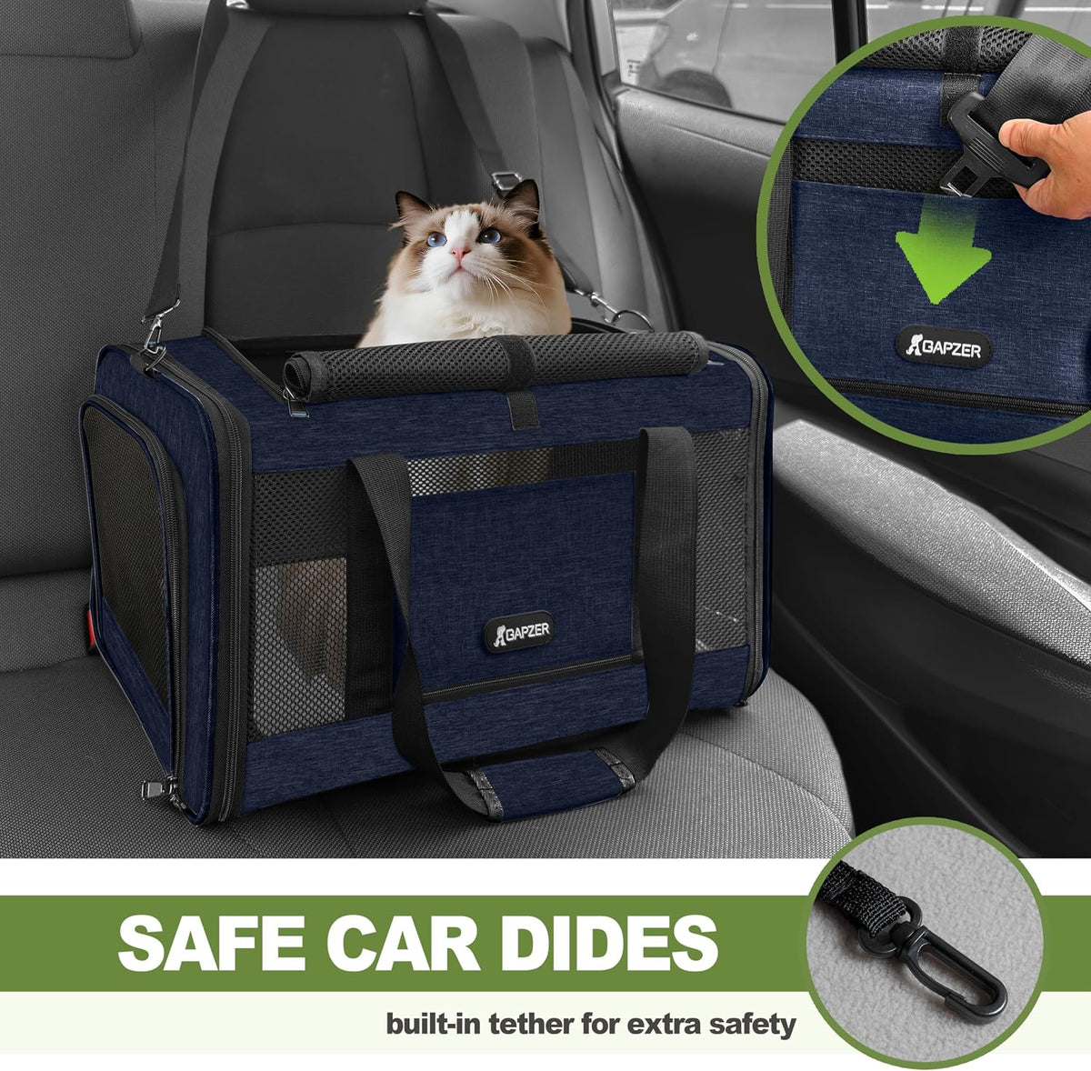 GAPZER - Transportador para gatos de 18 x 11 x 11 pulgadas, aprobad...