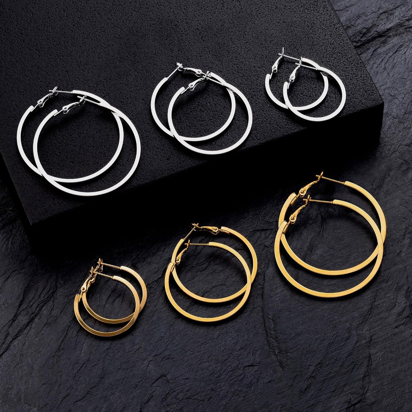 5\/12 Pares Pendientes de Aro Chapados en Oro y Plata para Mujer, J...