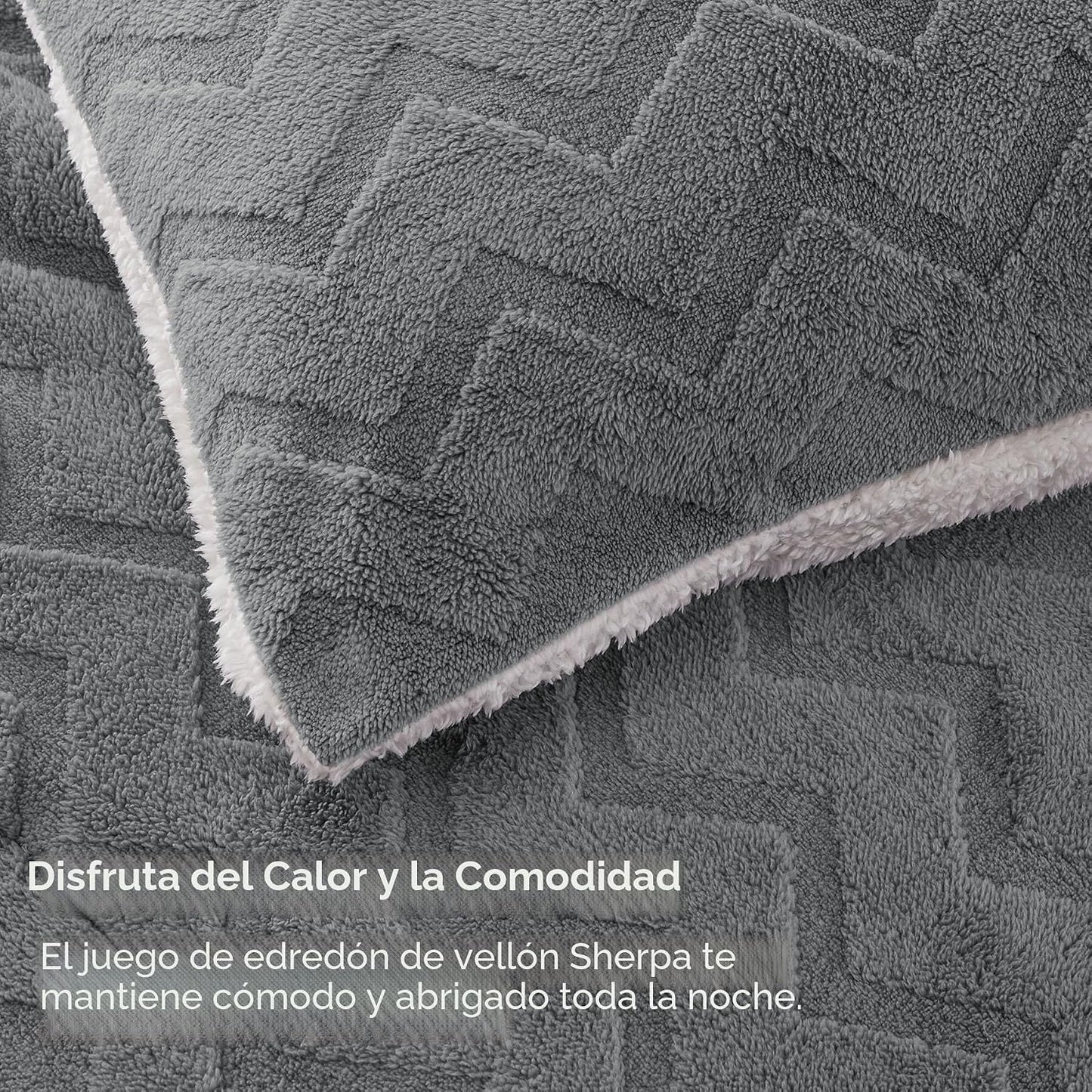 BEDELITE Juego de edredón de sherpa mullido, color gris | Ropa de c...
