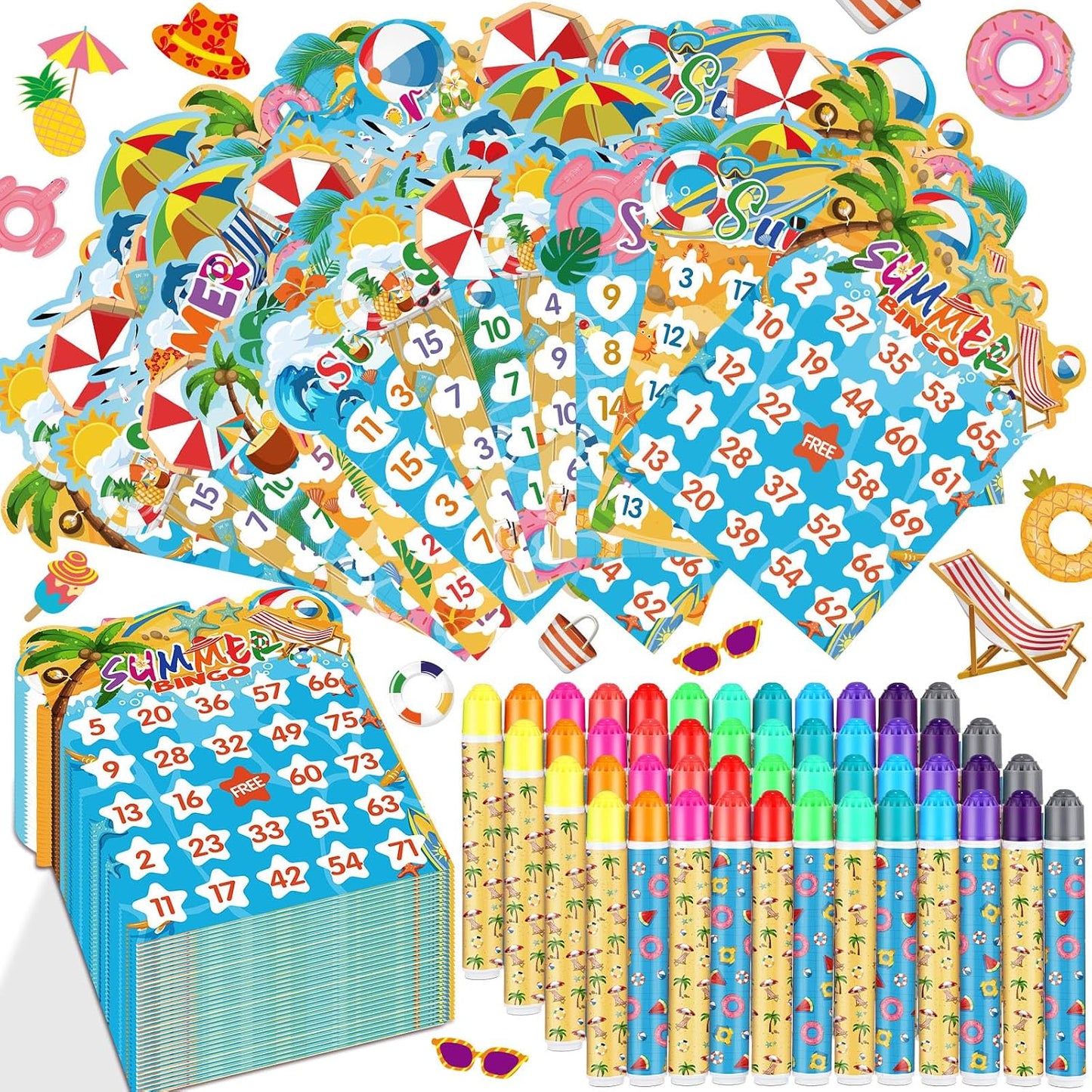 Eersida Paquete de 192 tarjetas de juego de bingo de verano y juego...