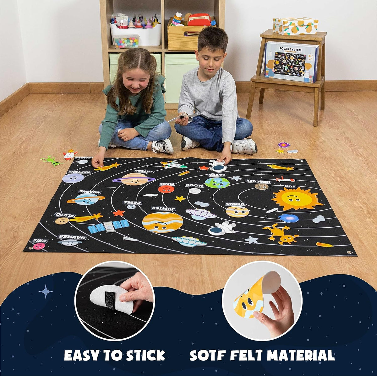BONNYCO Sistema Solar para Niños Juguetes con 61 Figuras de Fieltro...