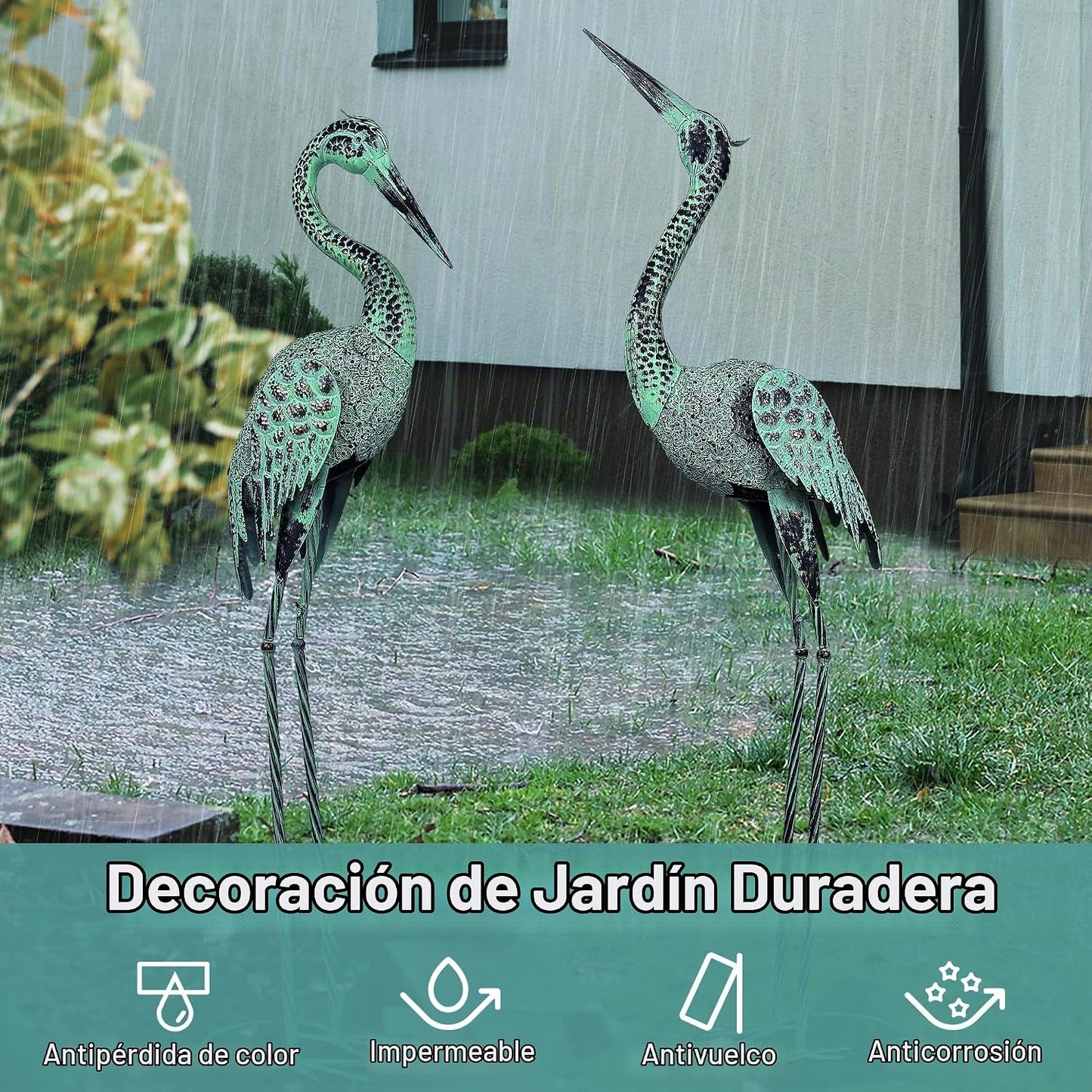 Juego de 2 estatuas de jardín grandes, esculturas de grúa de metal,...