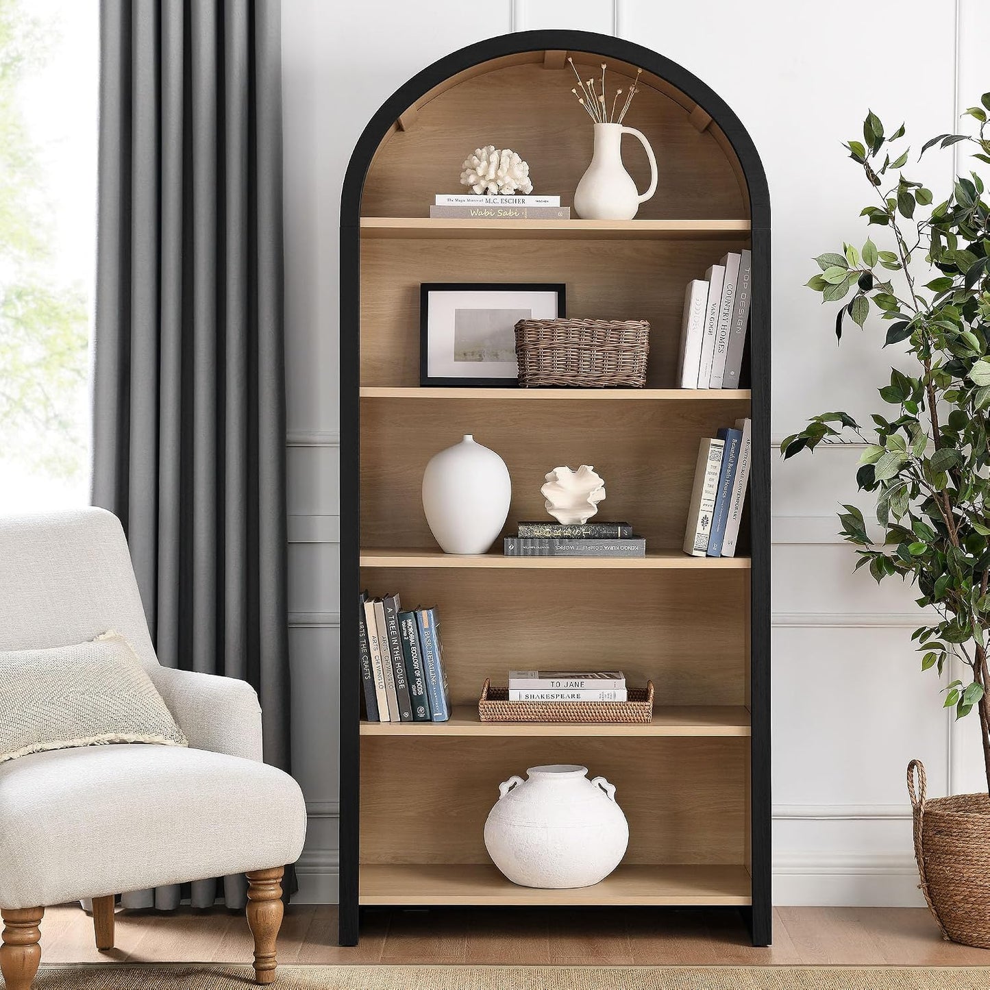 Modway Evie - Estantería ancha y arqueada moderna en color negro \u...