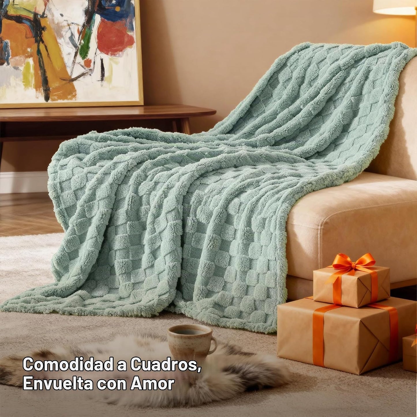 Bedsure GentleSoft - Manta verde salvia para sofá, manta de forro p...