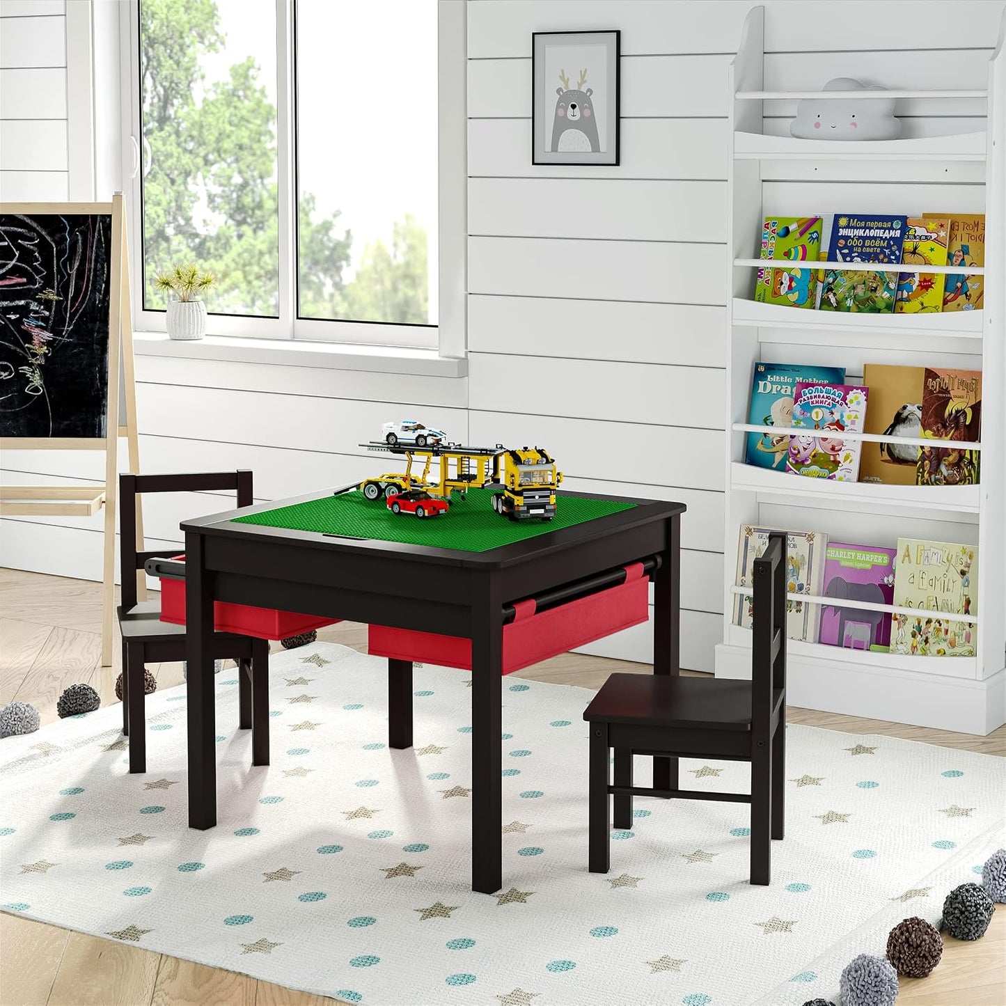 UTEX - Juego de mesa de construcción para niños 2 en 1 de madera co...