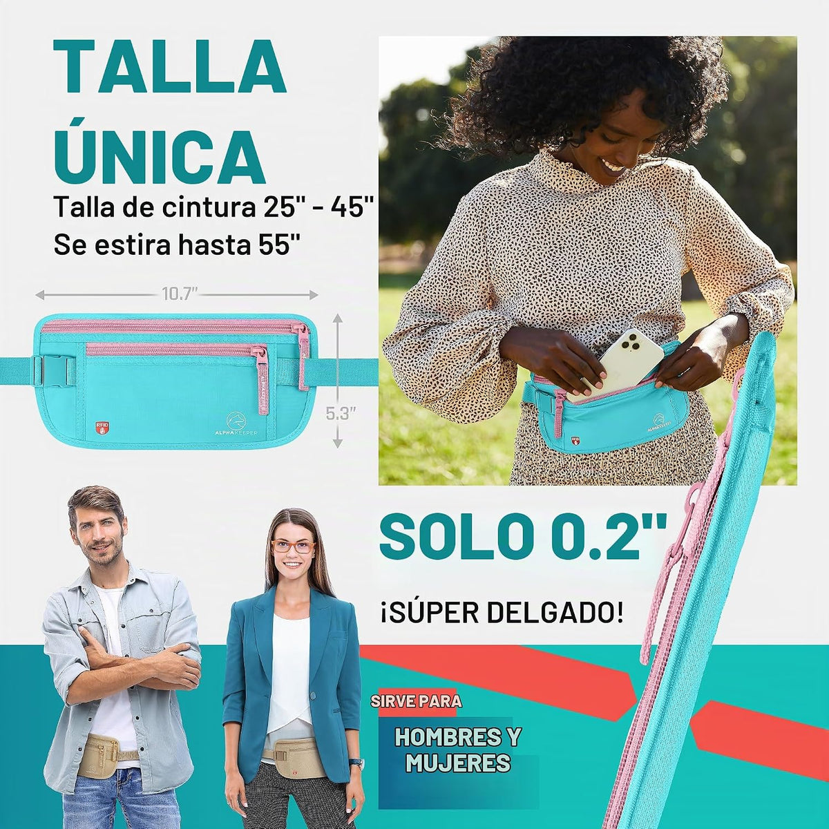 Alpha Keeper Cinturón de dinero para viajes oculto debajo de la rop...