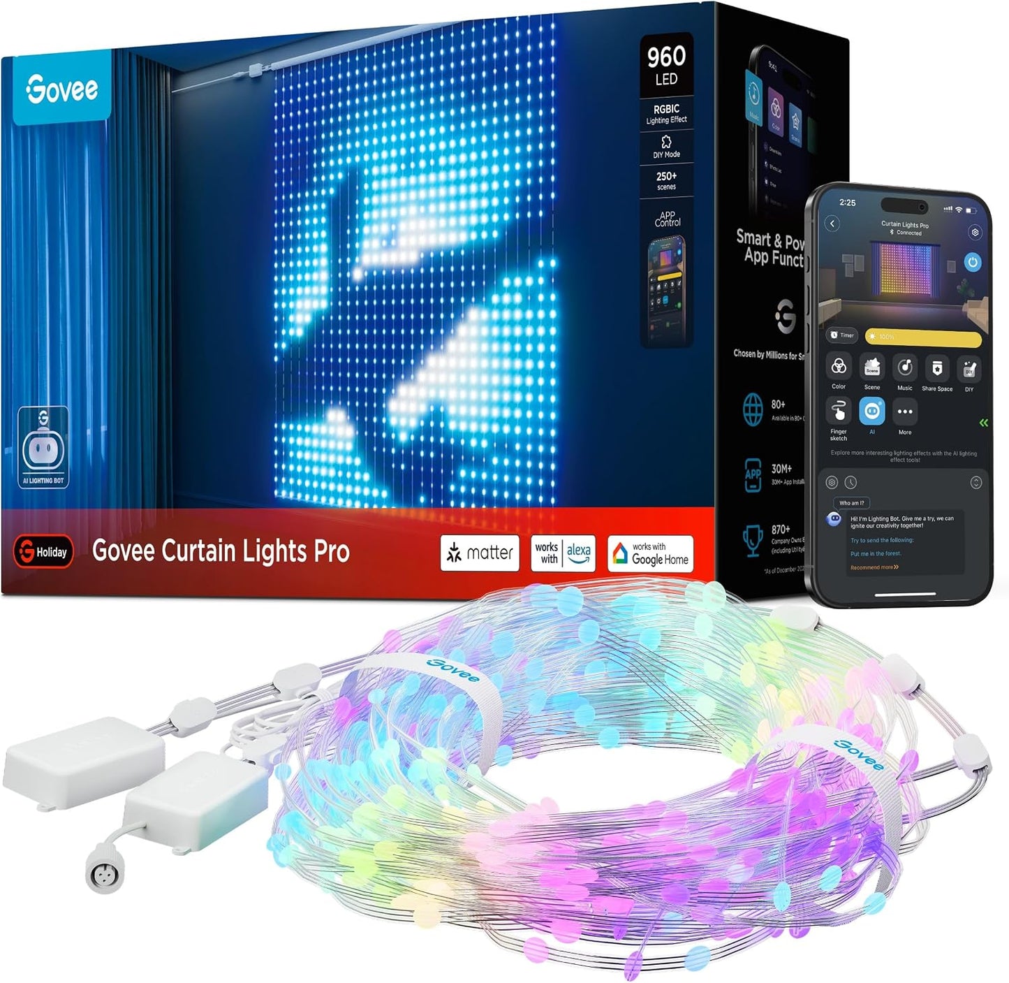 Govee Luces de Cortina Pro, 960 LEDs Mejorados Inteligentes que Cam...