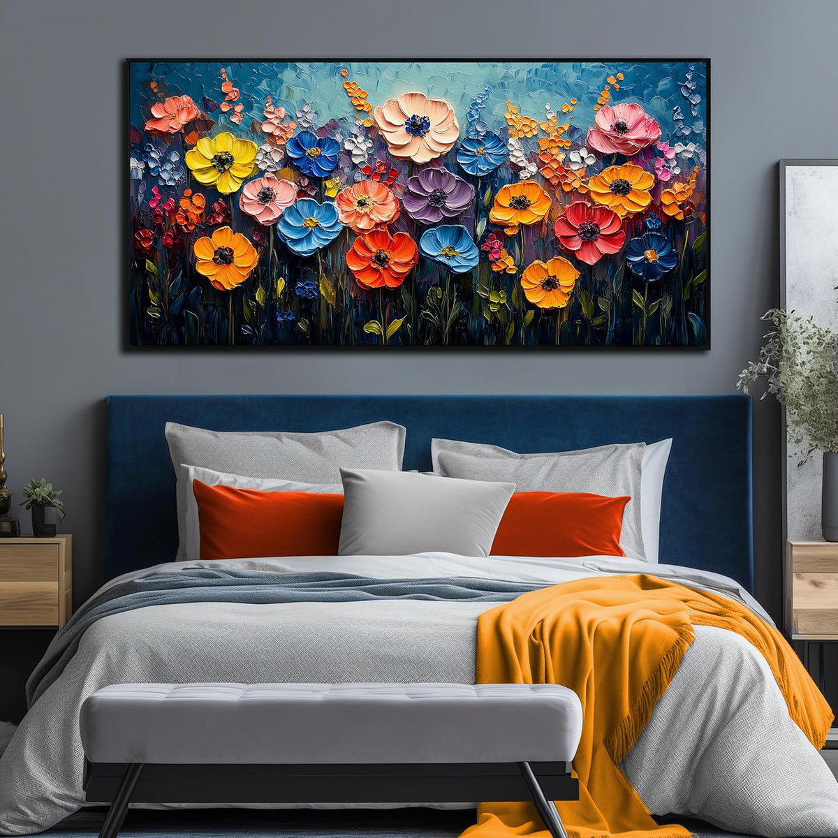 Arte de pared de flores para sala de estar, decoración de pared col...