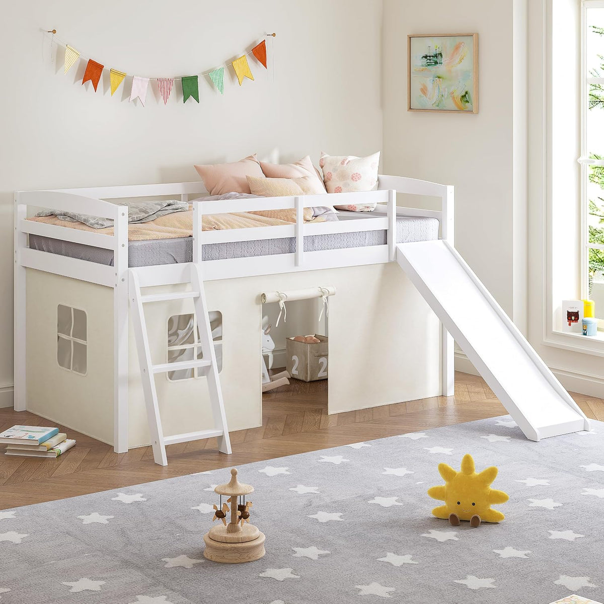 Spirich Cama Loft para Niños con Tobogán y Escalera, Marcos de Cama...
