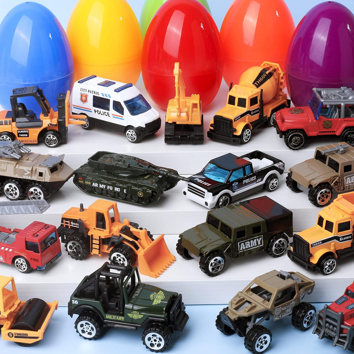 JOYIN Huevos de Pascua gigantes rellenos de vehículos fundidos a pr...
