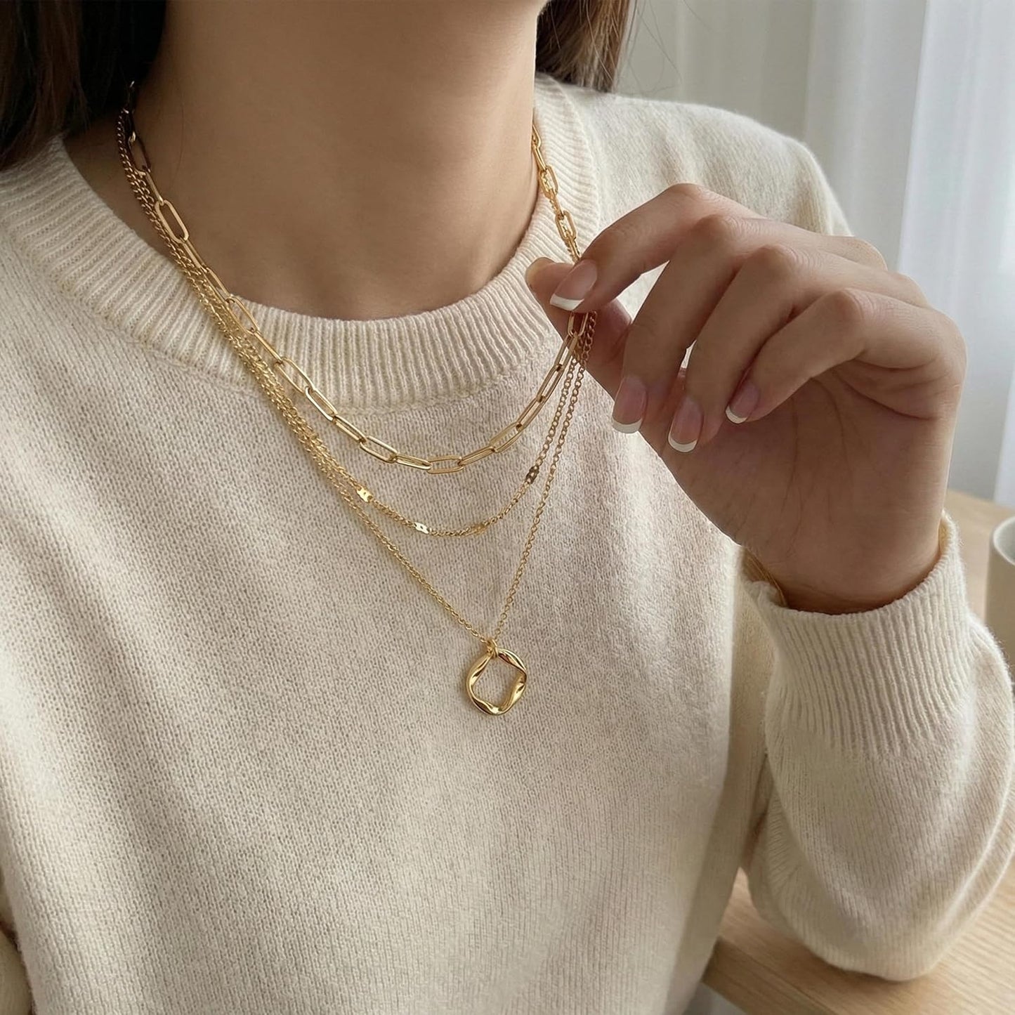 Poxtex - Collares de oro escalonados delicados, chapados en oro de...