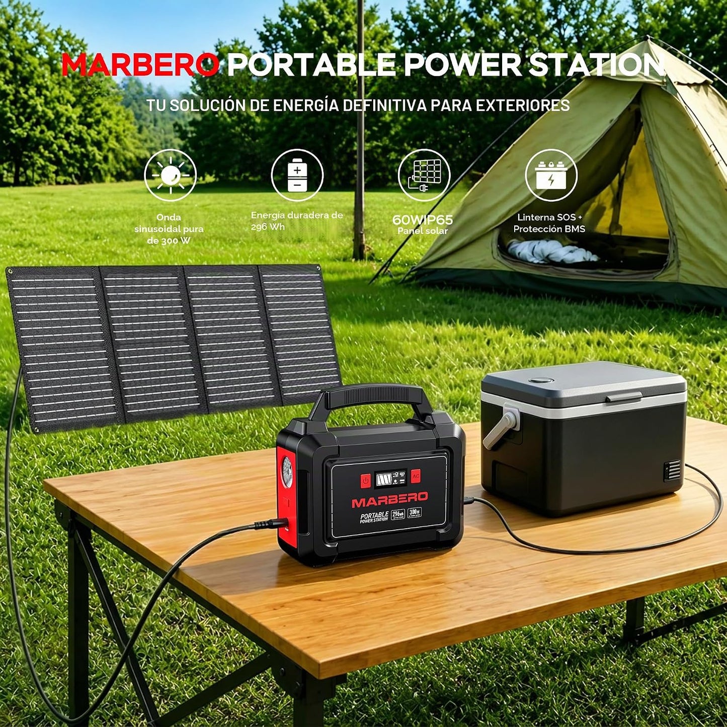 MARBERO Generador solar de 296 Wh con paneles solares, estación de...