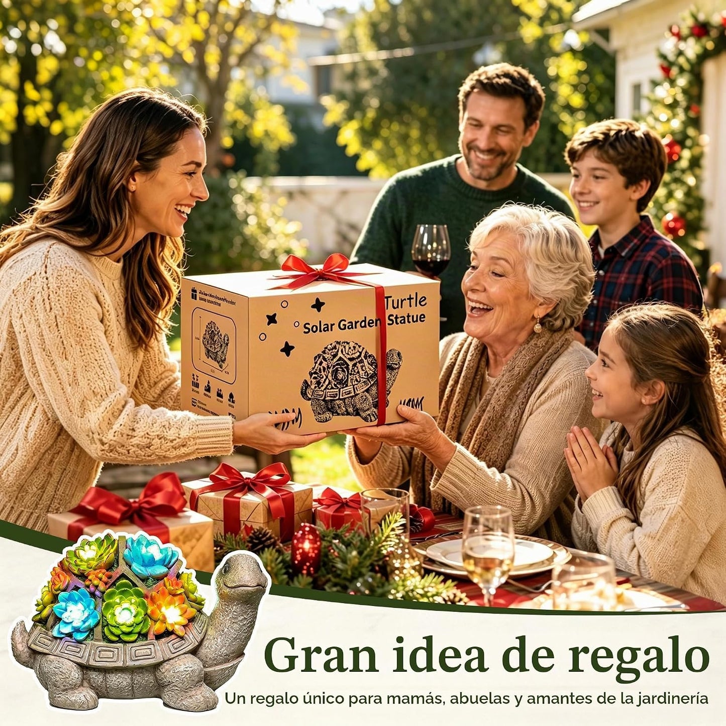 Estatuas de jardín solar GIGALUMI Figura de tortuga Luces para exte...