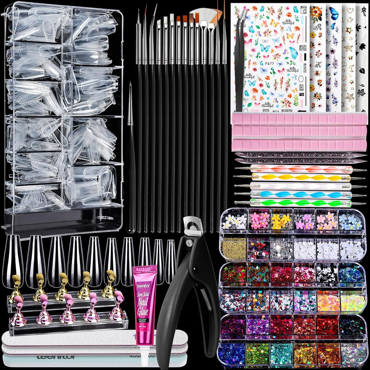 Teenitor - Kit de uñas postizas - Puntas de uñas transparentes tipo...