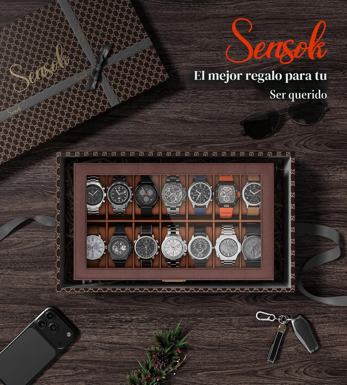 sensok Caja de reloj para hombre \u2013 Organizador de exhibición d...