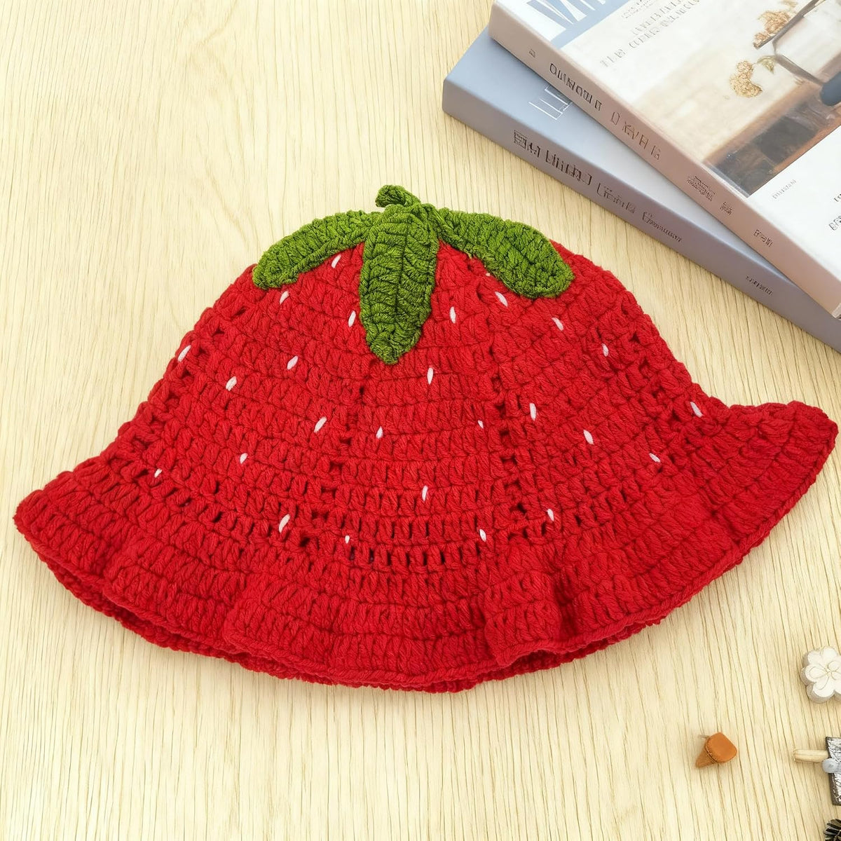 Hshsclth Sombrero de pescador de ganchillo de fresa para mujer, som...