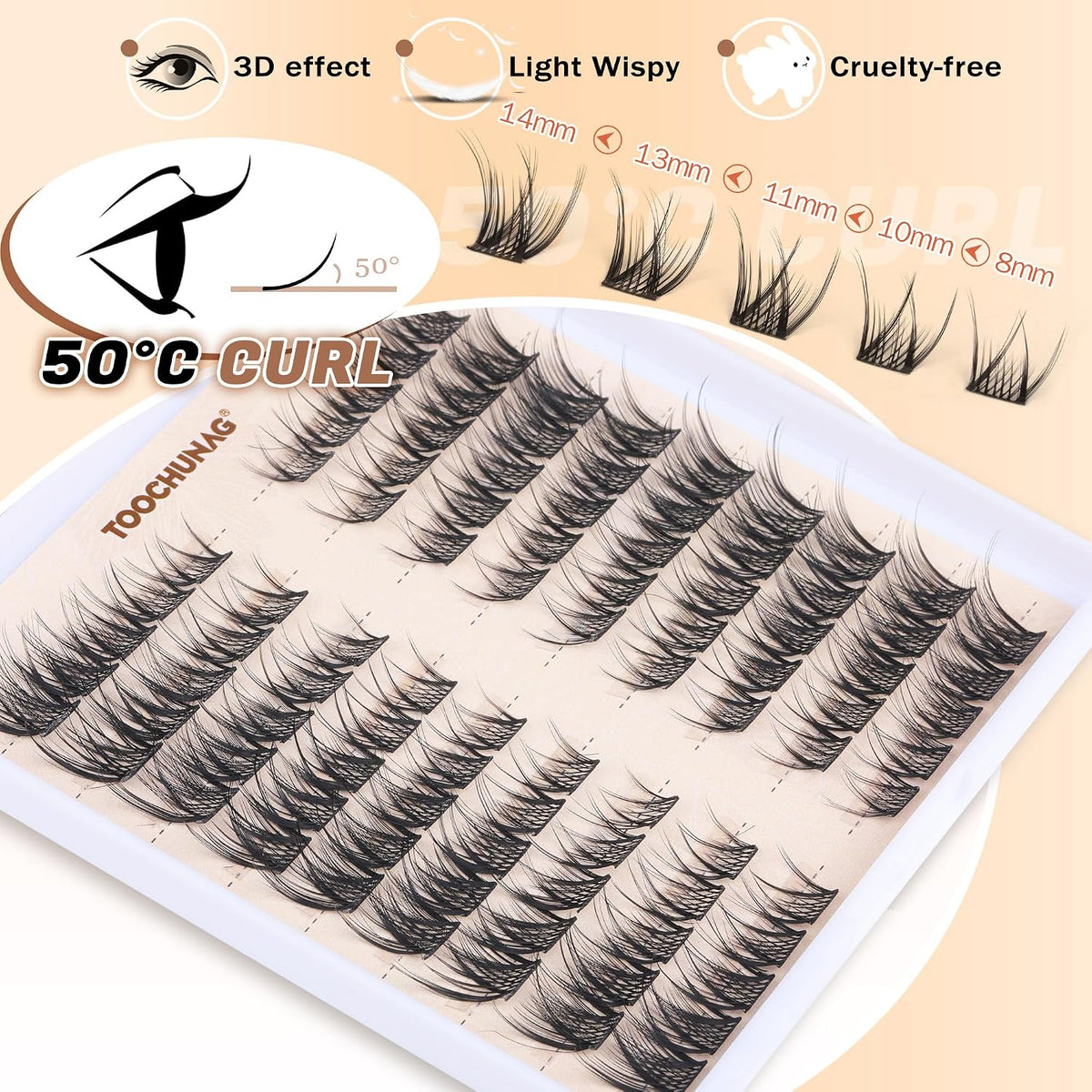 TOOCHUNAG Racimos de pestañas naturales, extensiones de pestañas in...