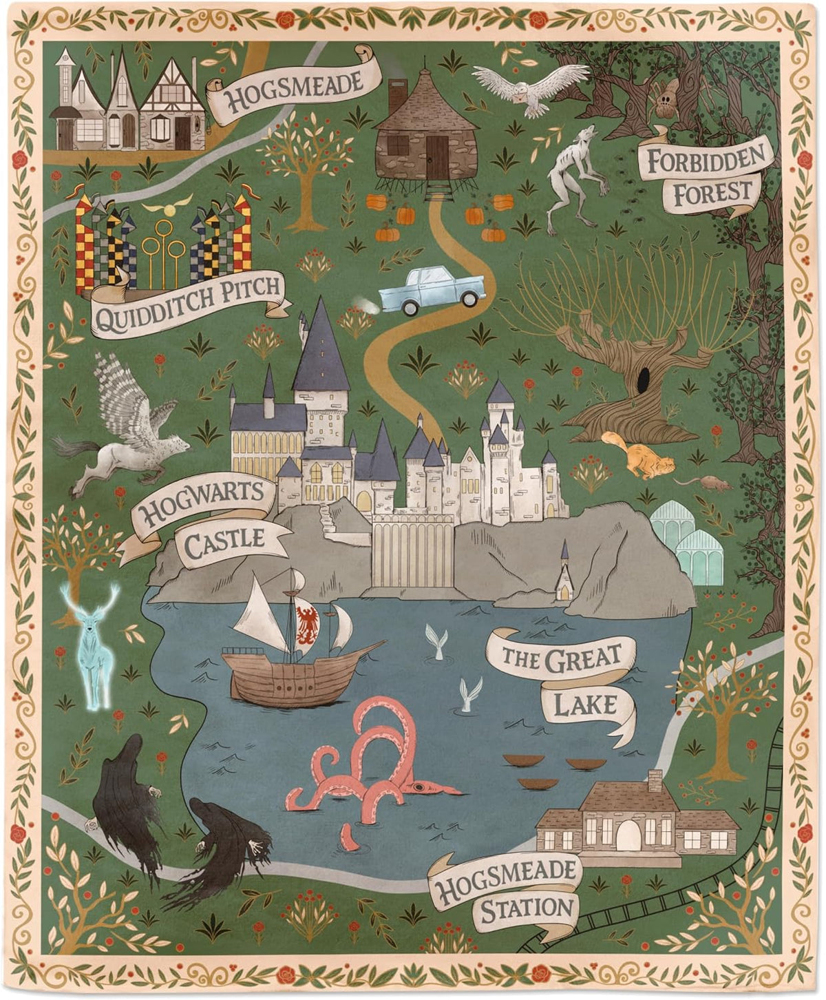 Hallmark Harry Potter Hogwarts Map - Manta de tapiz, 50 x 60 pulgadas