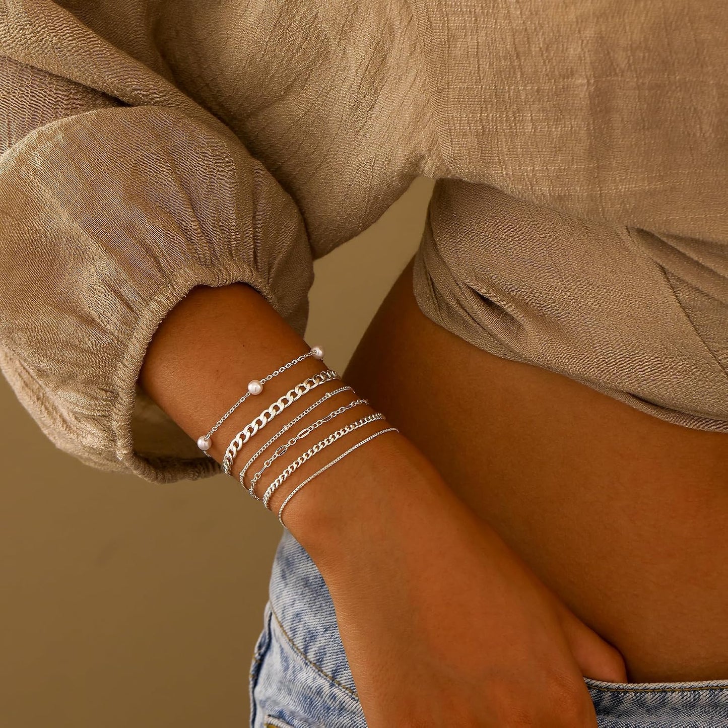 Pulseras de oro simples y delicadas para mujer, juego de pulseras d...