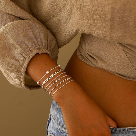 Pulseras de oro simples y delicadas para mujer, juego de pulseras d...