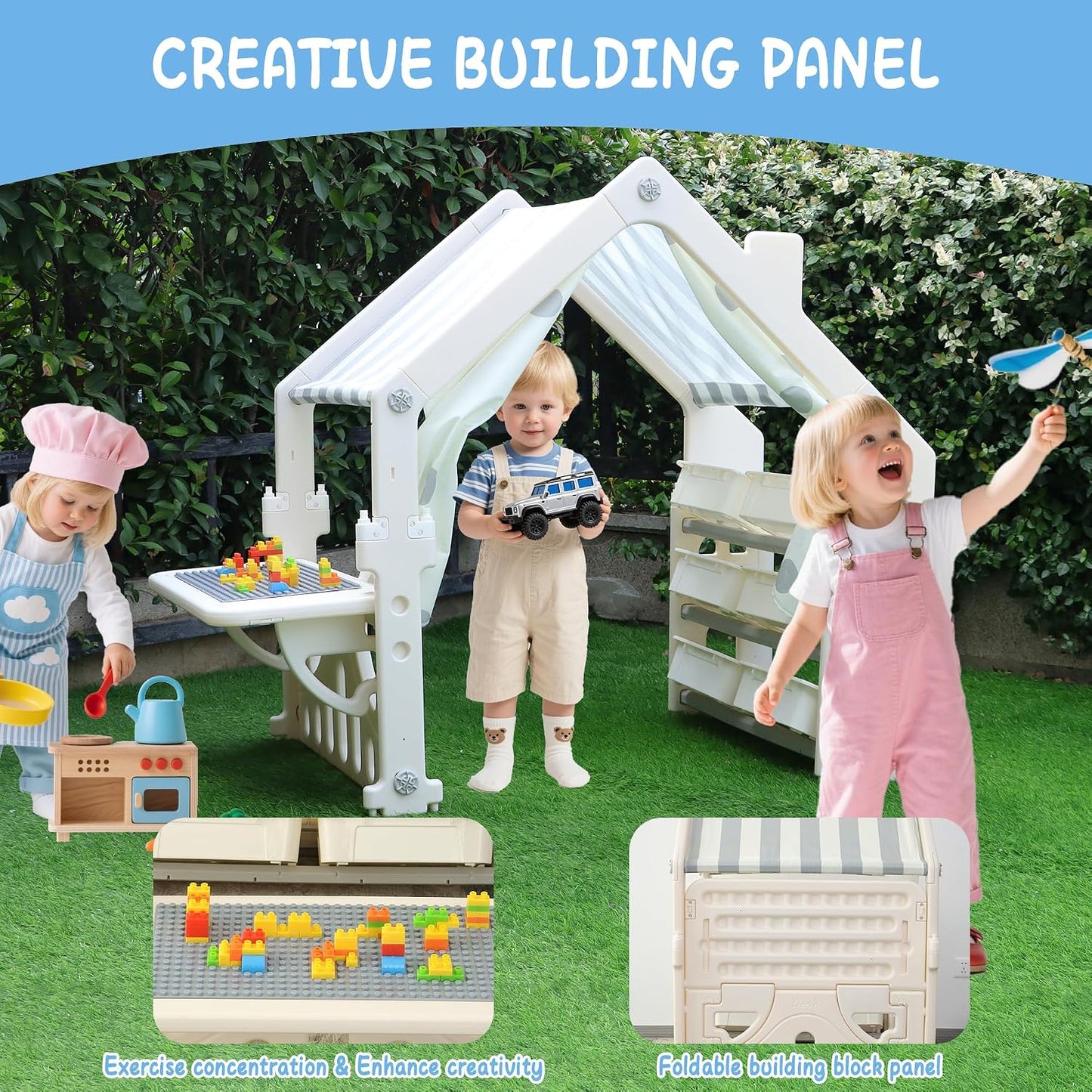 HAPPYMATY Casa de juegos para niños con cajas de almacenamiento y p...
