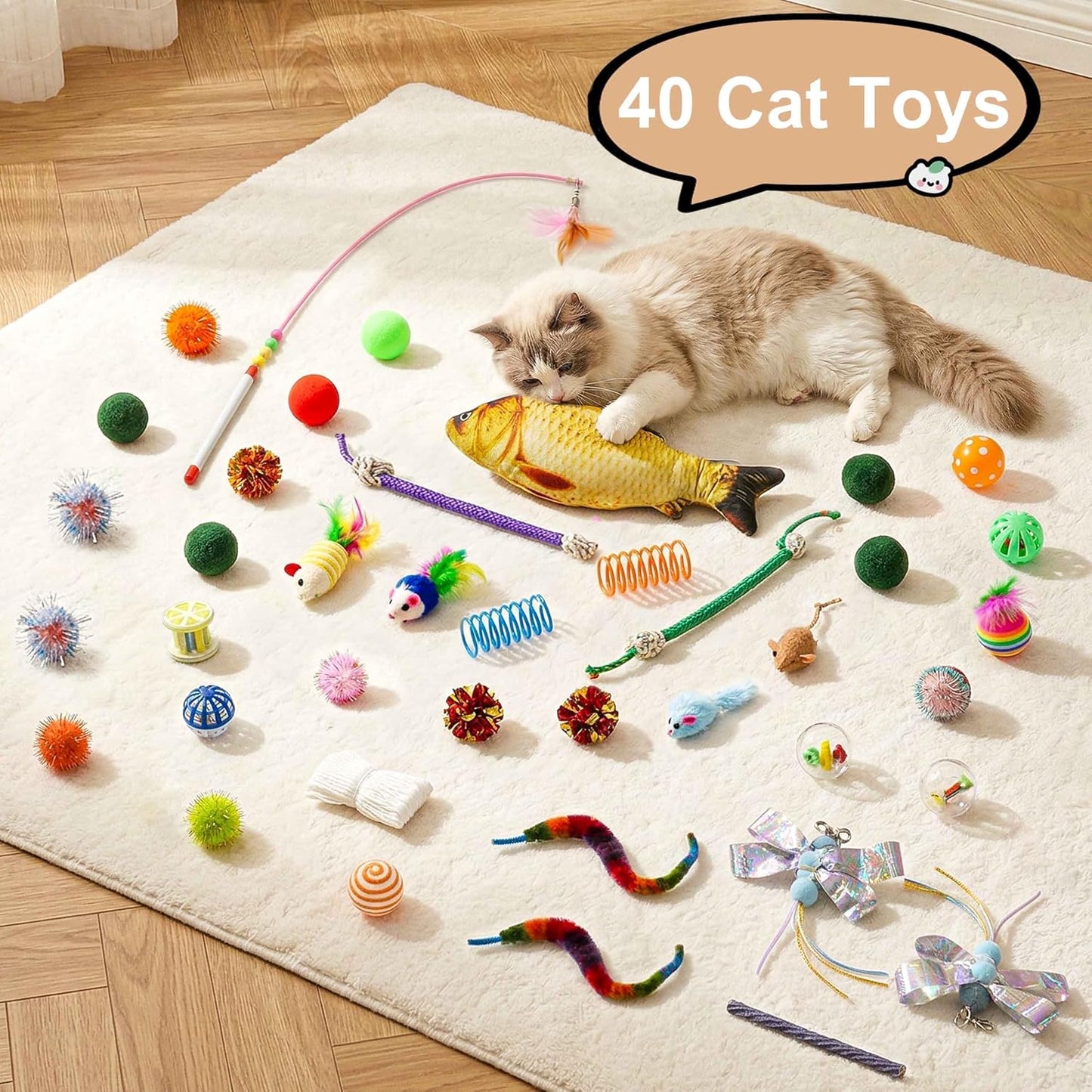MOYMO Cama túnel para gatos con 40 juguetes para gatos, túnel de ju...