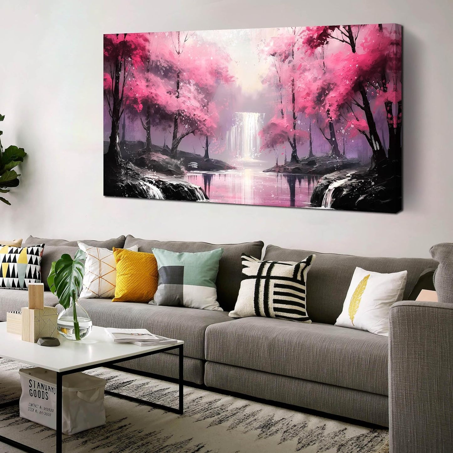 Arte de pared de árbol rosa para sala de estar de gran tamaño - Dec...
