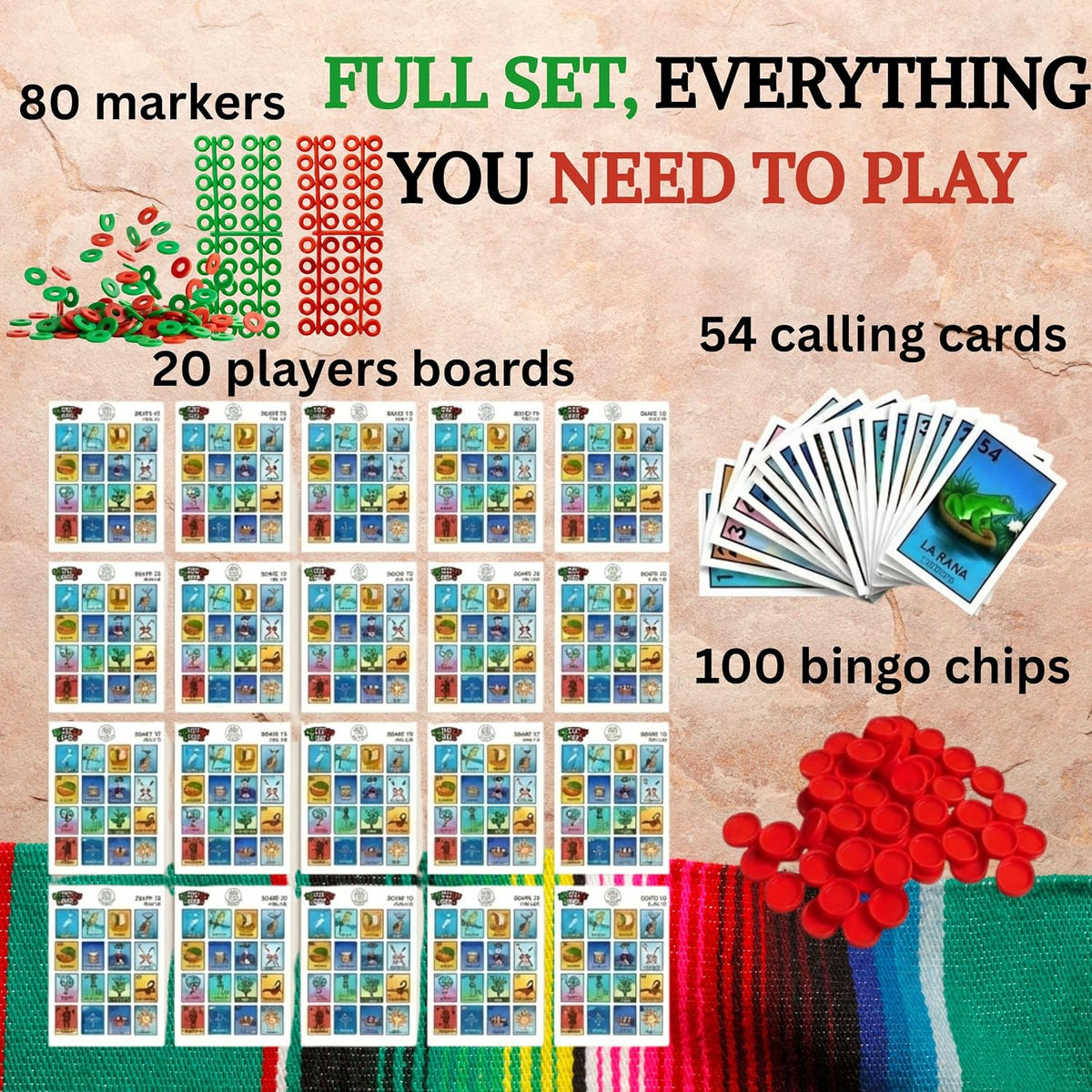 Cuitáxi Juego de bingo mexicano con 100 fichas de bingo para 20 jug...