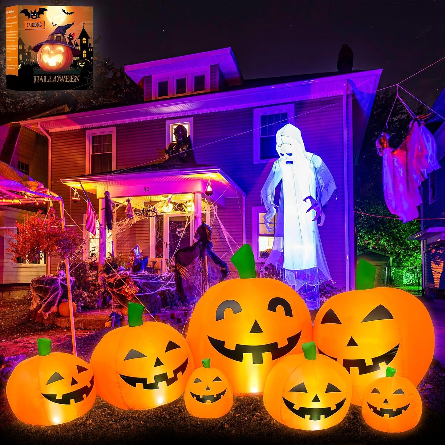 Decoraciones de Halloween para exteriores, calabazas inflables de 7...