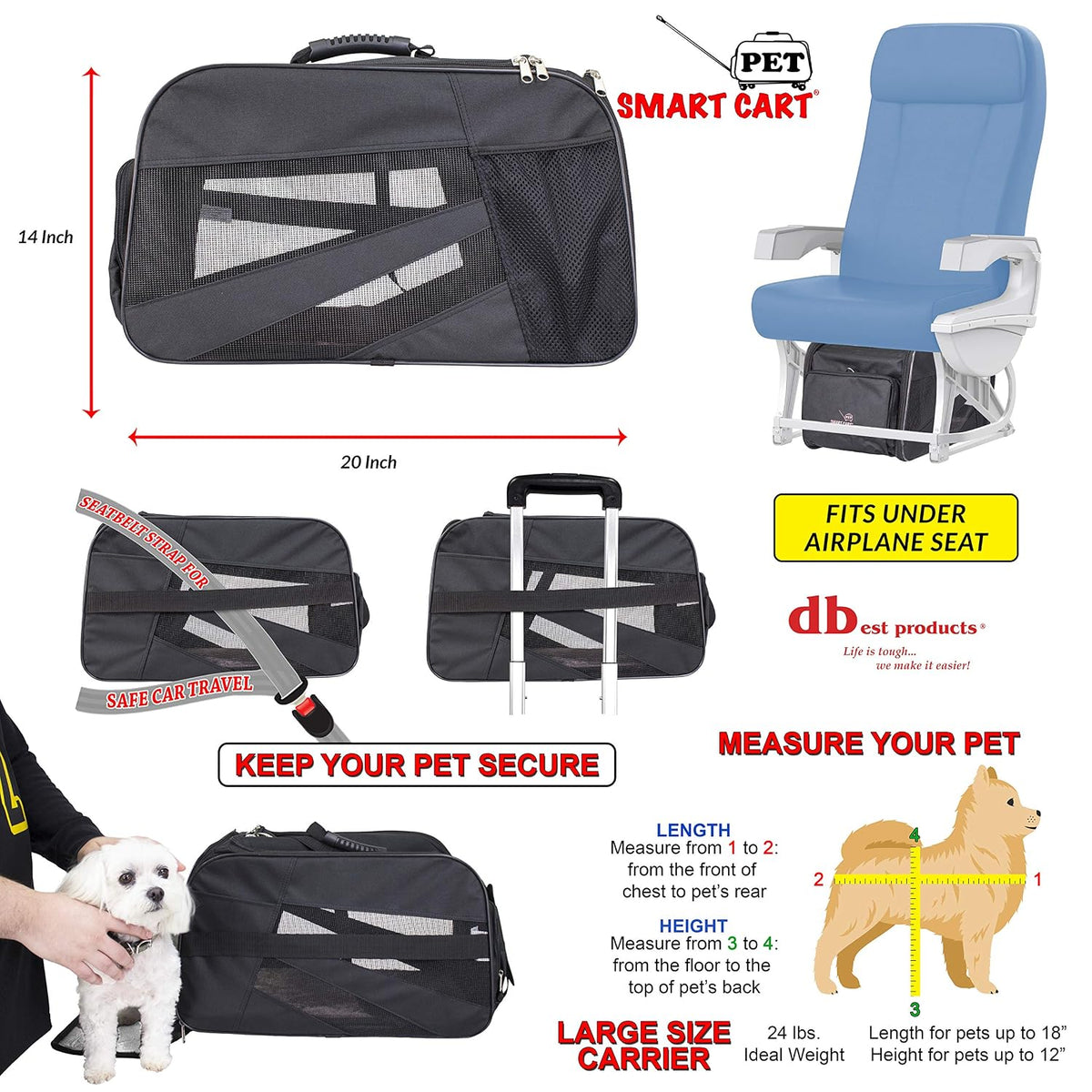 dbest products Carro de Mascotas Pet Smart, Grande, Negro, Bolsa de...