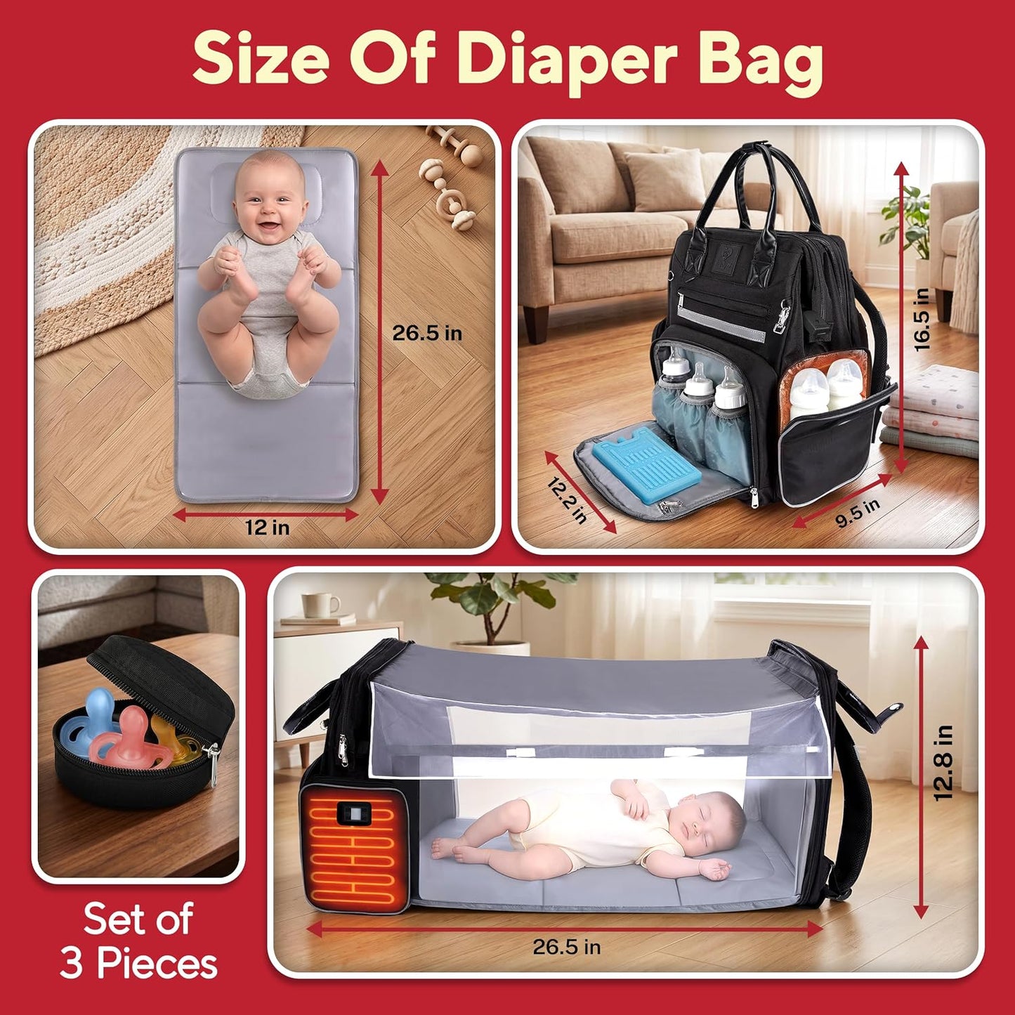 Bolsa de pañales para bebé premium con cambiador, mochila para paña...