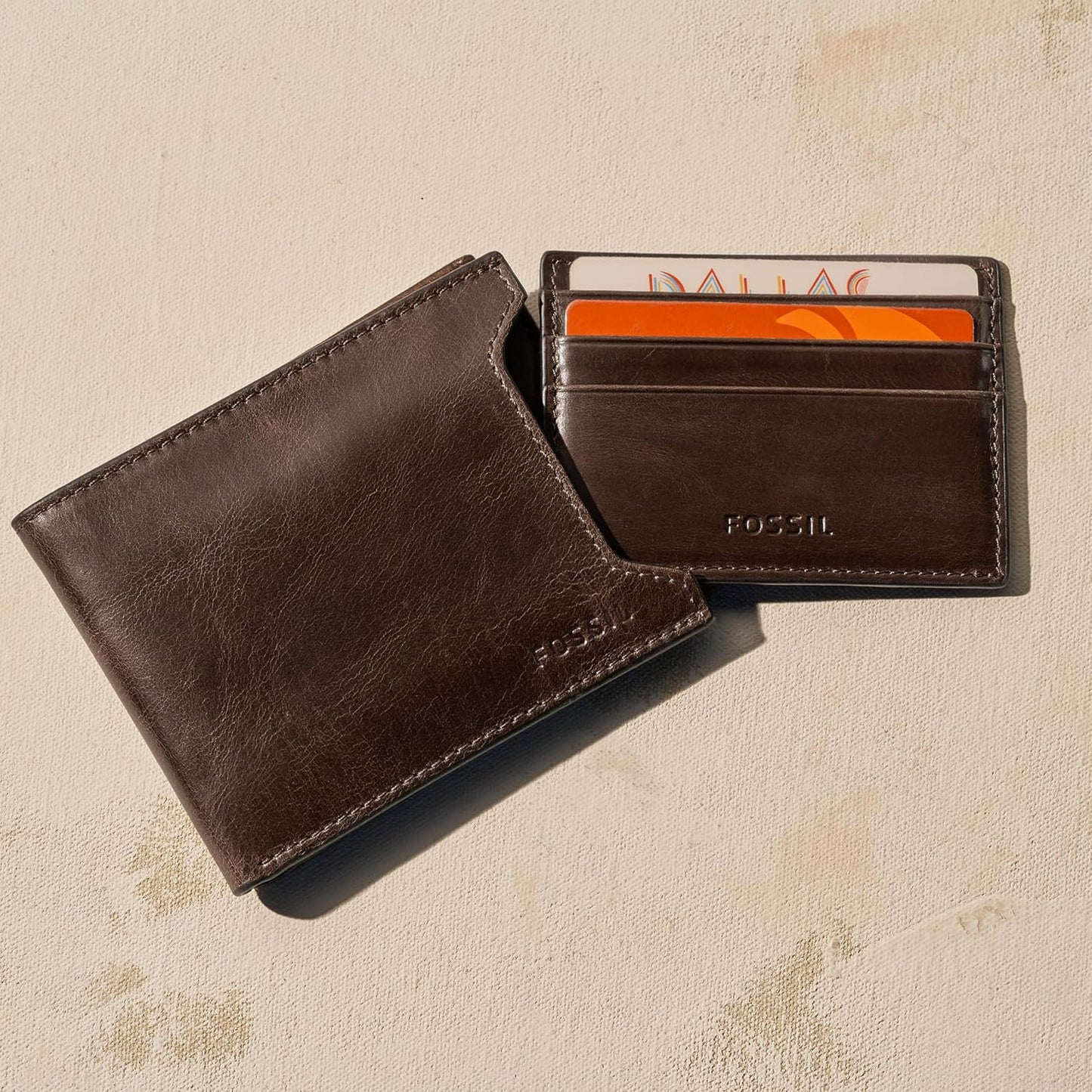 Fossil Cartera de cuero plegable deslizante 2 en 1 con funda extraí...