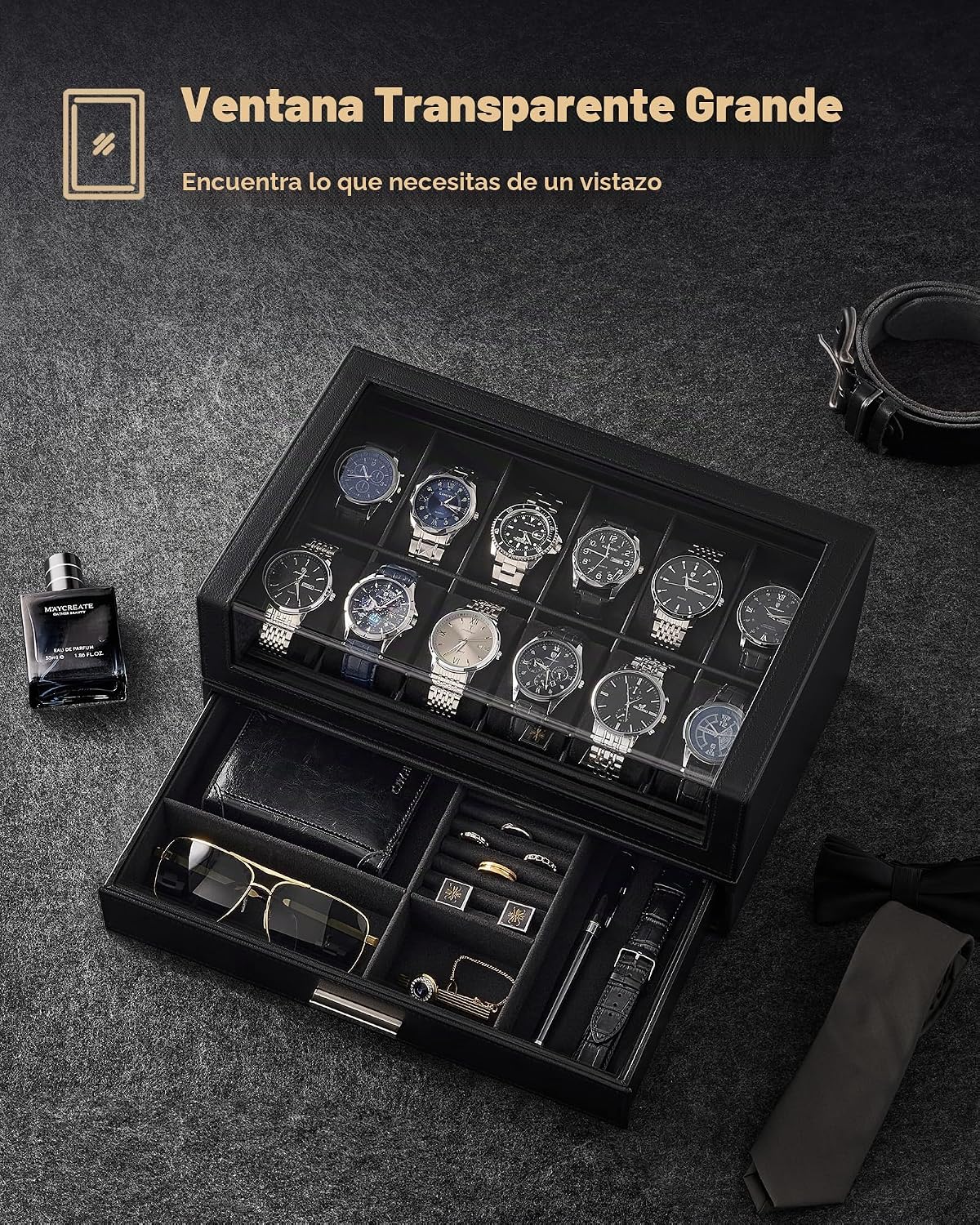 ProCase Caja de reloj para hombre, soporte para exhibición de reloj...
