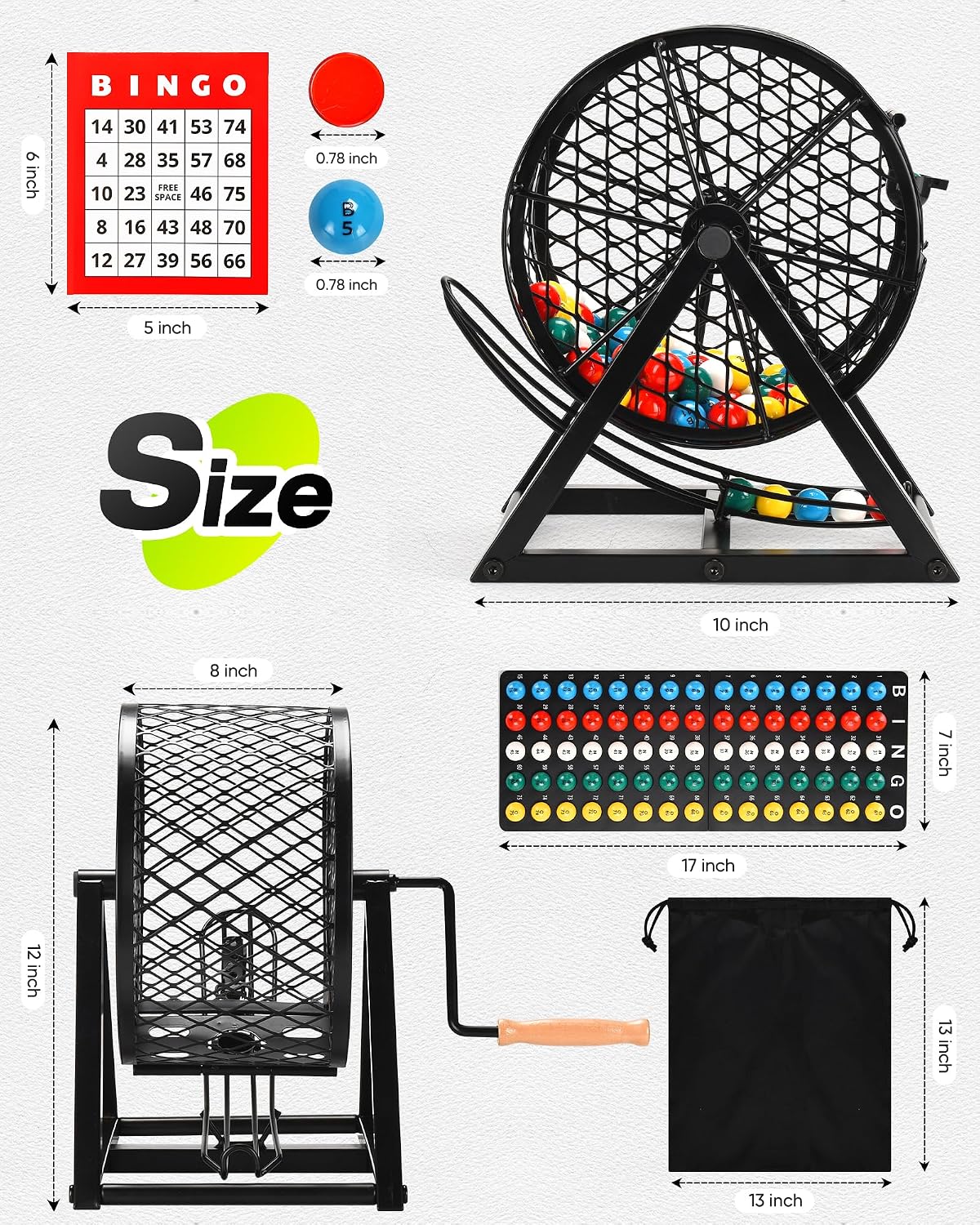 Juego de bingo de lujo grande de 12 pulgadas con jaula, tablero, bo...