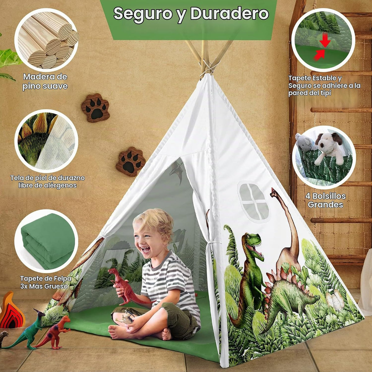 W&amp;O Dinosaur Discovery - Tipi con luces LED, botón de rugido y...