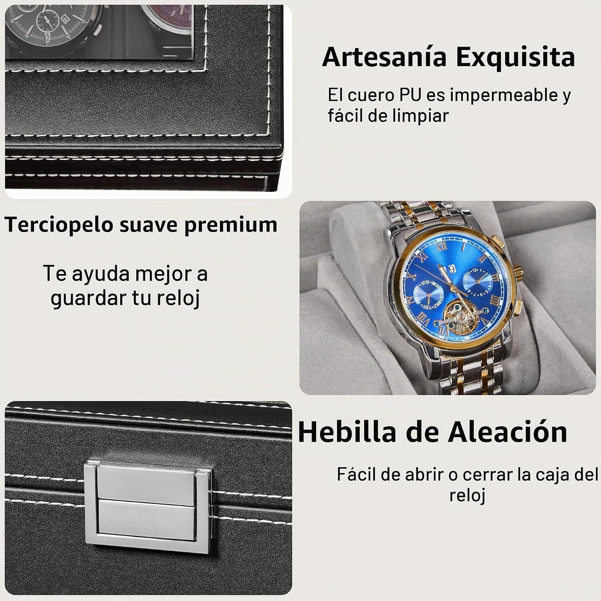 BEWISHOME Caja de reloj, organizador de caja de reloj de 20 ranuras...