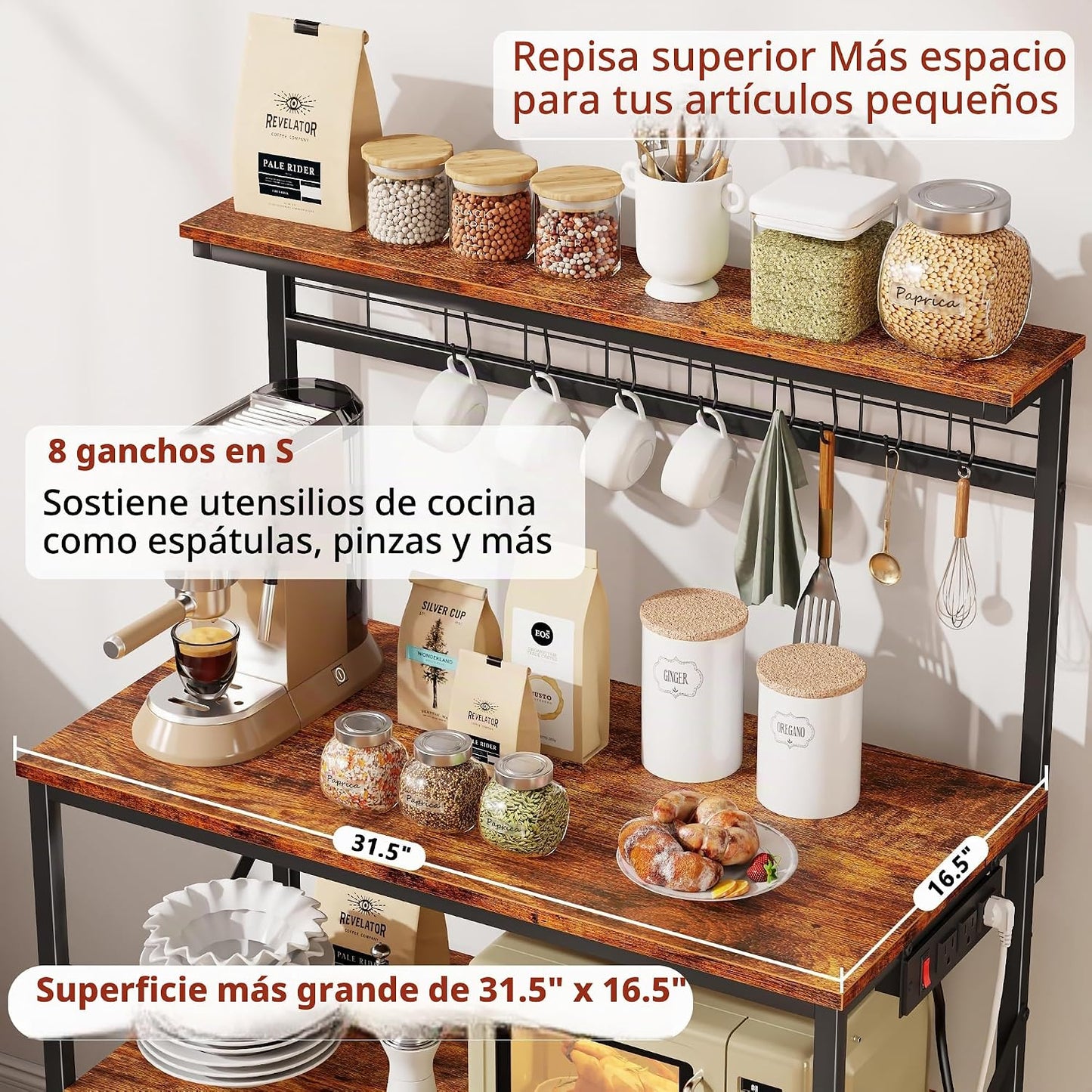 Furologee Estante para hornear de cocina con toma de corriente, sop...
