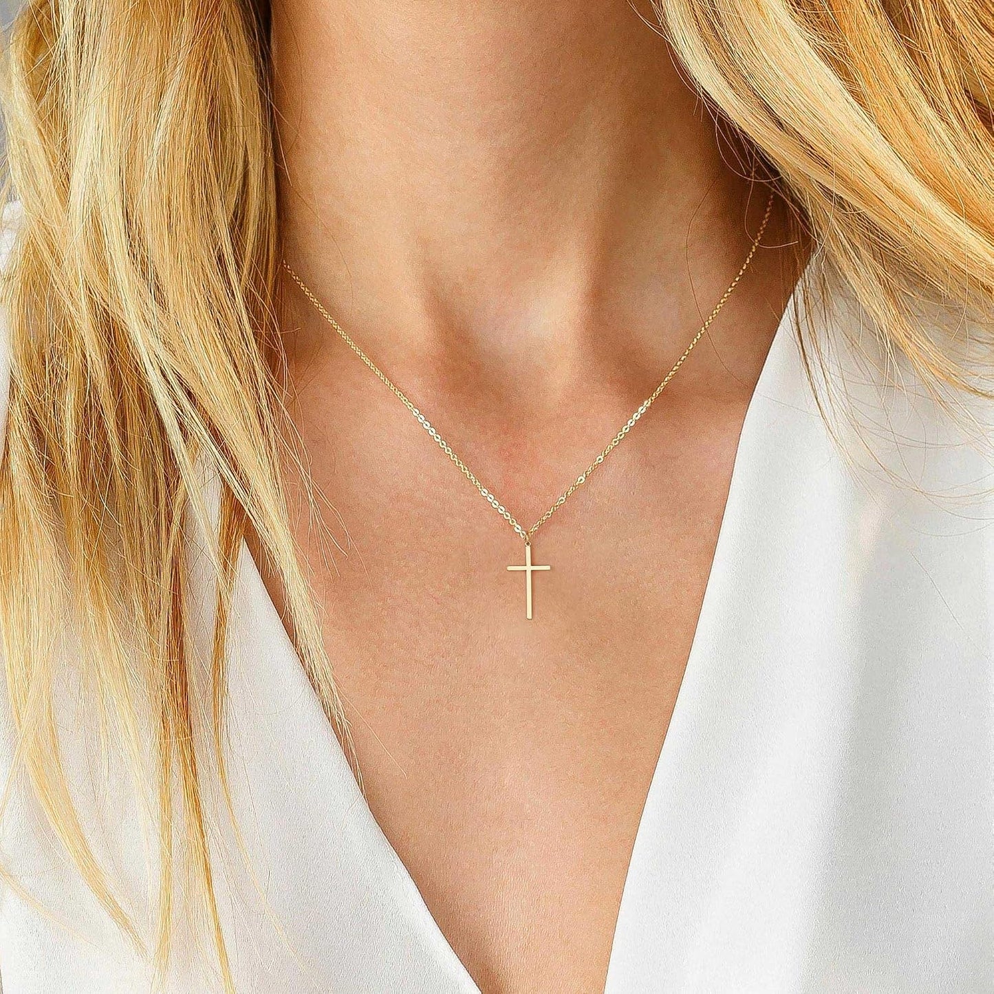MONOZO - Collar de cruz para mujer, chapado en oro de 14 quilates,...