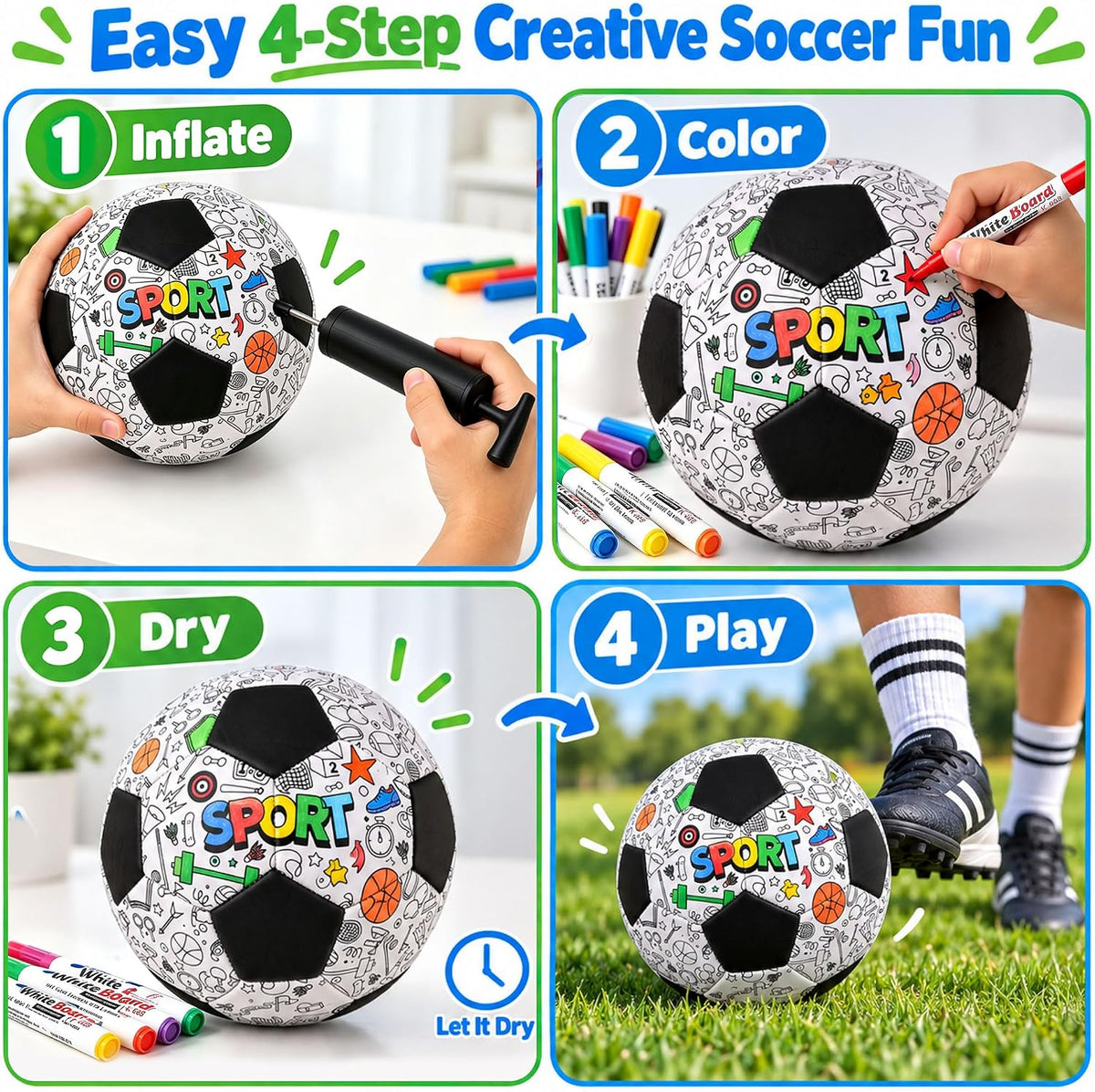 Champhox Colorea tu propio balón de fútbol tamaño 3 para niños 3-7...