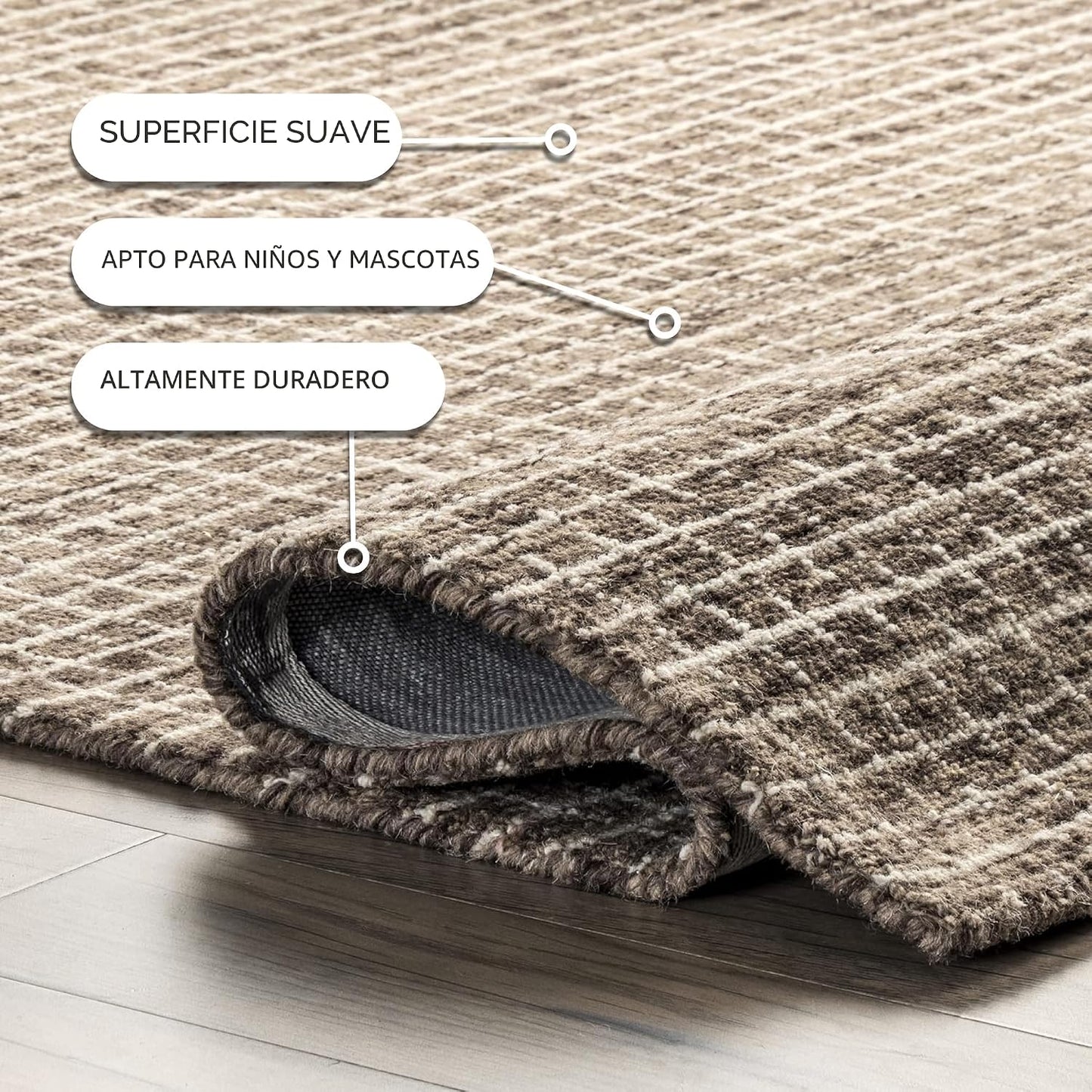 Rugs USA Melrose Marrón\/Marfil, 2.59 m x 3.51 m, Hecho a mano, Lan...