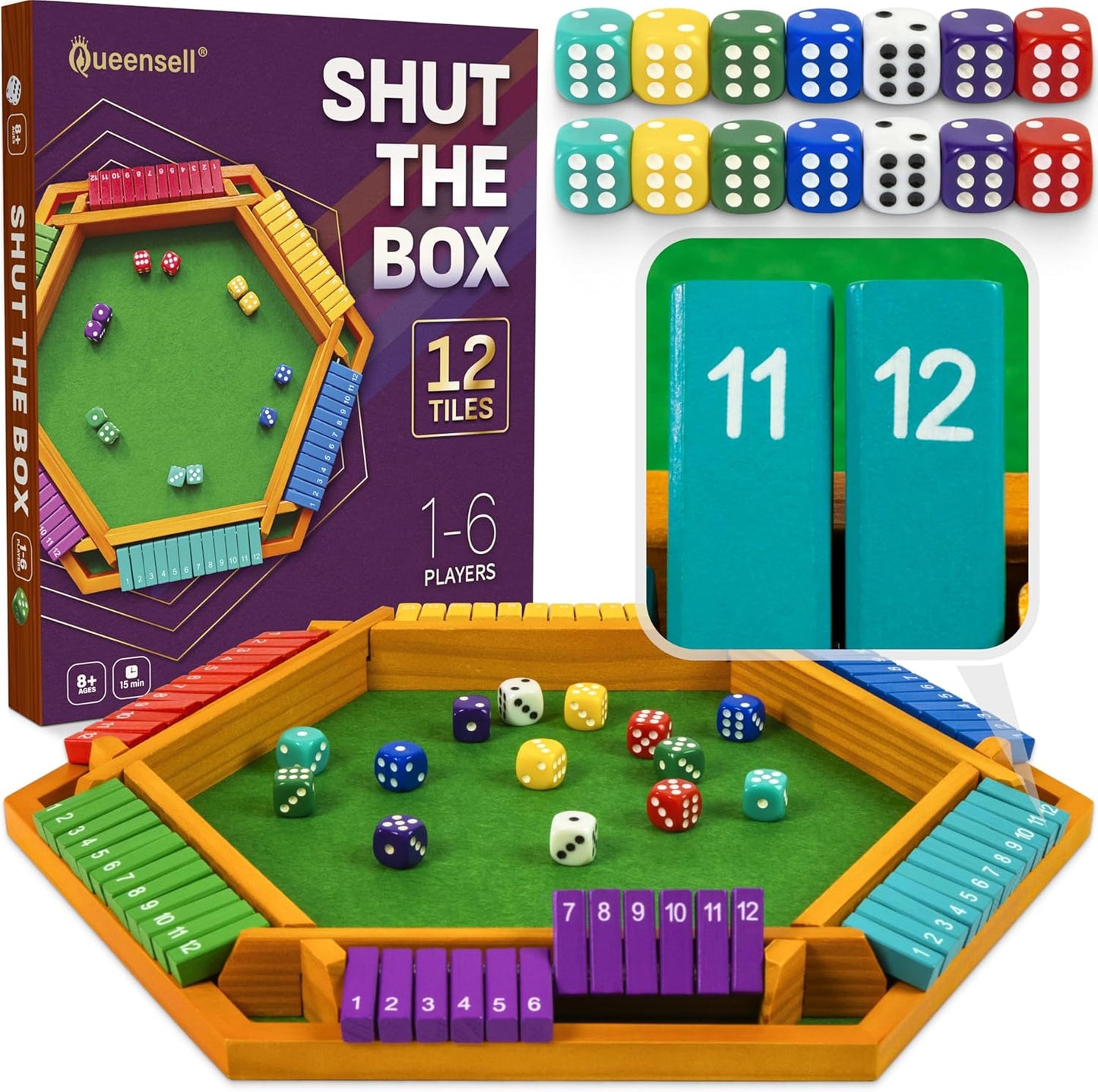 Color Shut The Box - Juego de mesa de madera para 1 a 6 jugadores,...