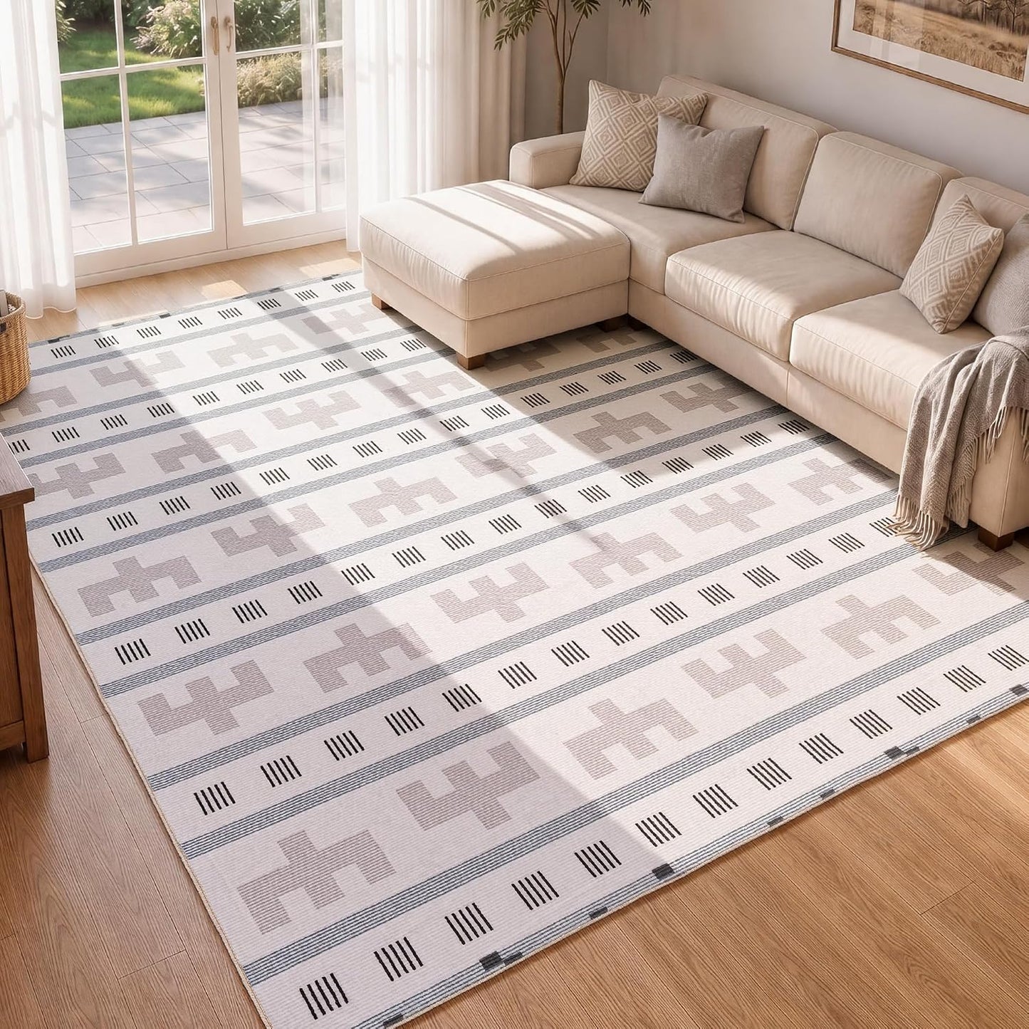 YIHOUSE Alfombra geométrica de estilo bohemio, marroquí, lavable, a...