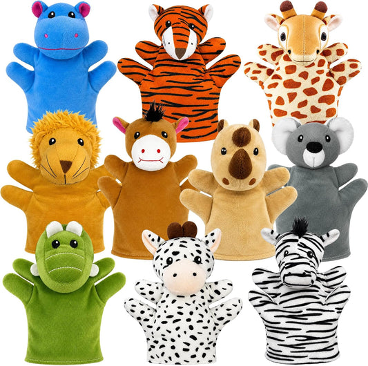 Juego de marionetas de mano de peluche, 10 piezas de marionetas de...
