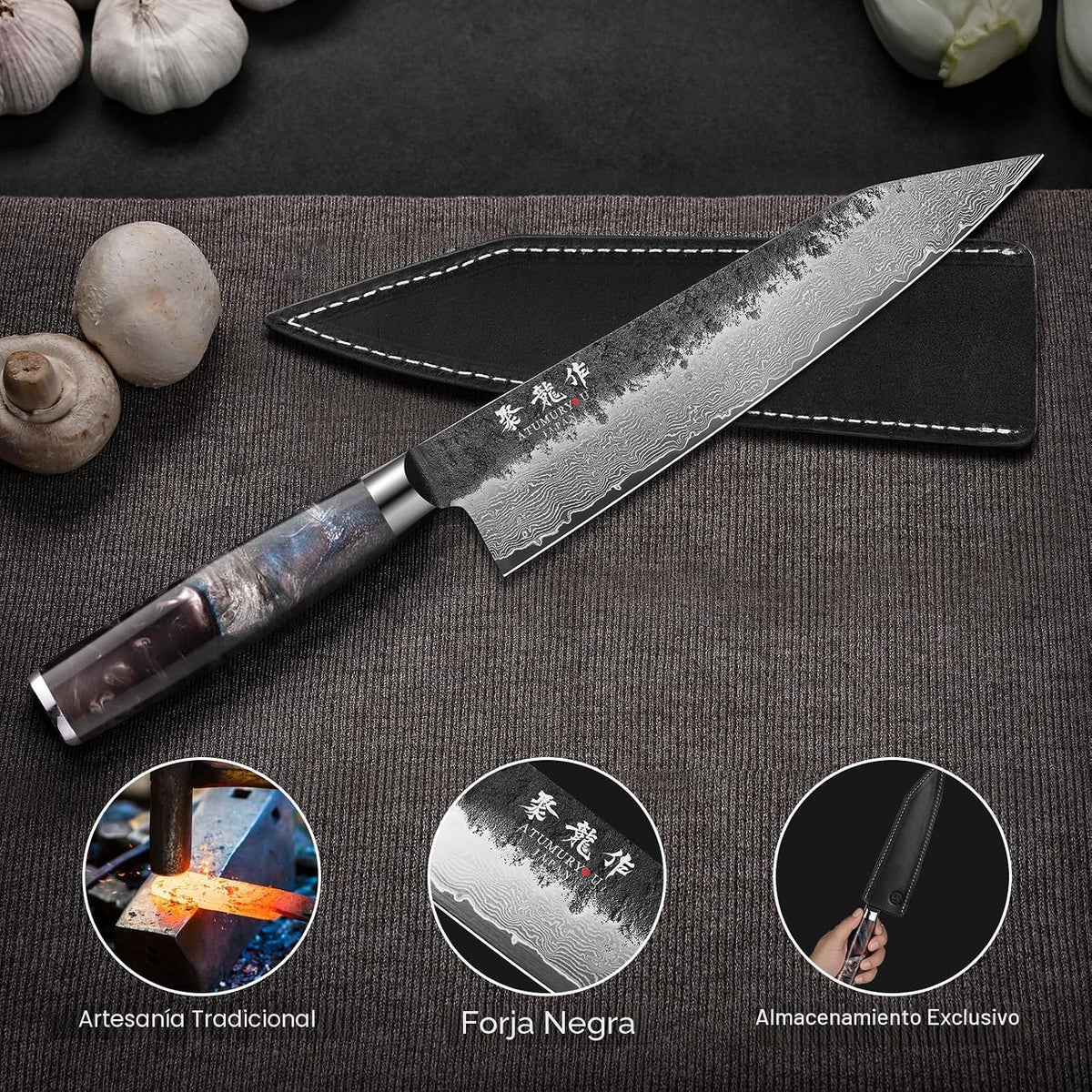8,27" cuchillo japonés de Damasco Kiritsuke, acero VG10 forjado...