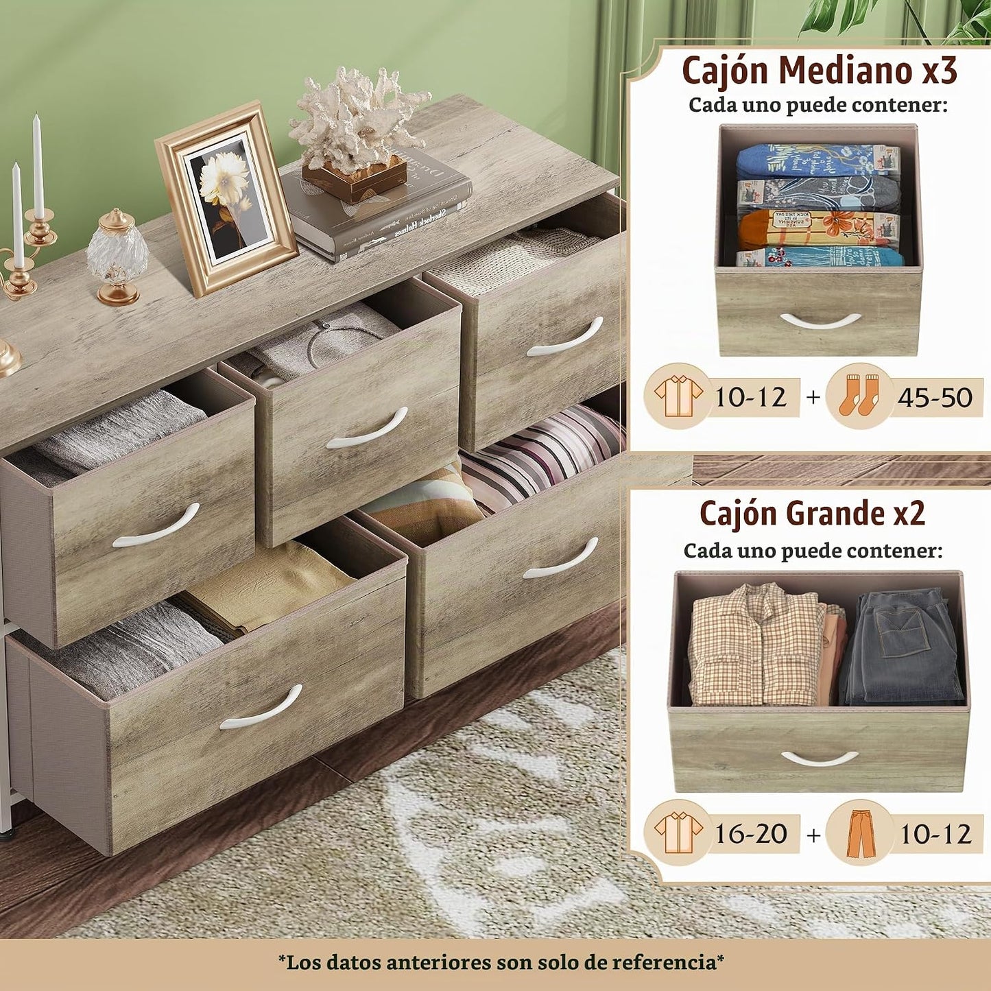 WLIVE - Cómoda para dormitorio con 5 cajones, cómoda ancha de tela,...
