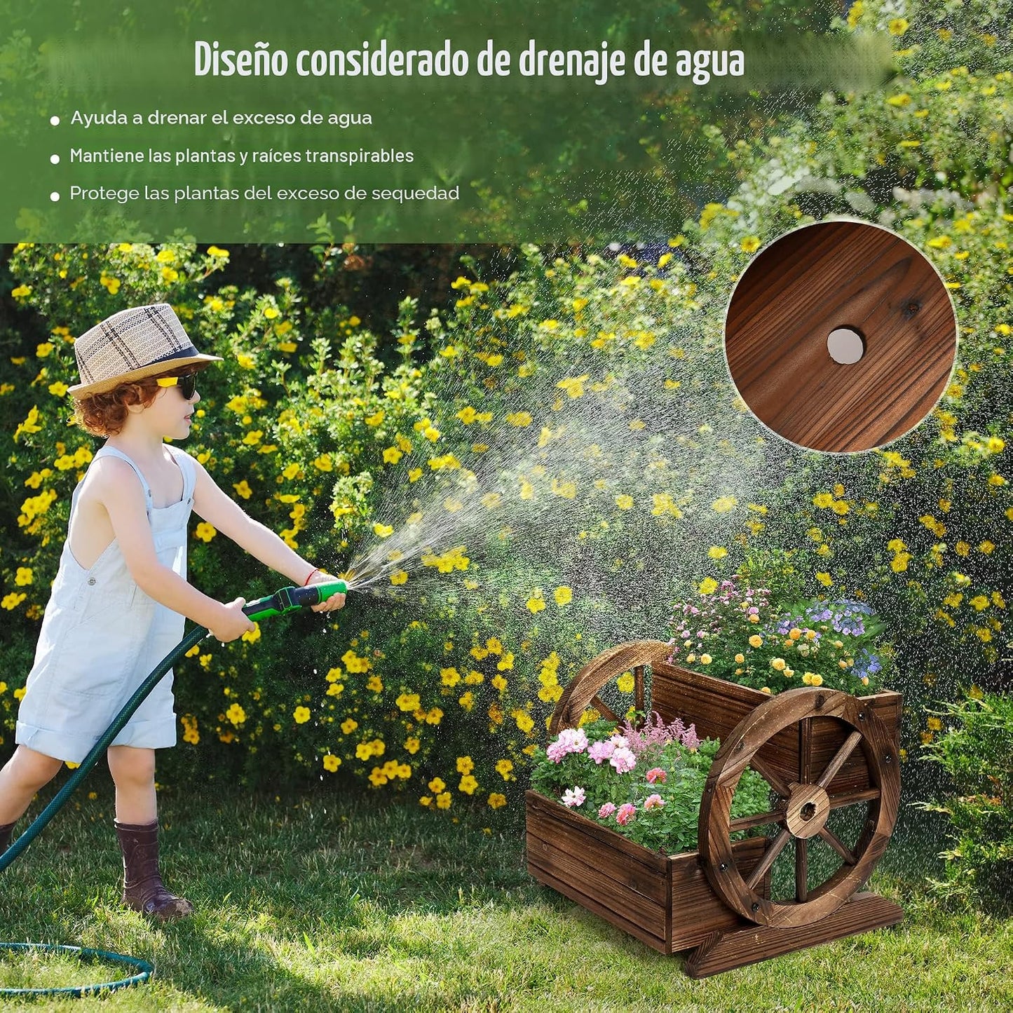 OIPRTGFJ Jardinera de madera con ruedas, maceta decorativa para flo...