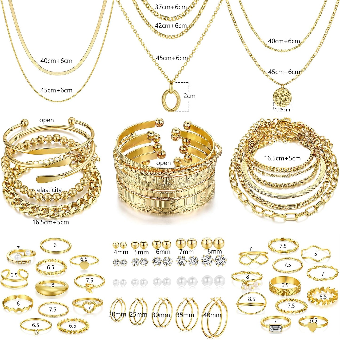 FAXHION Juego de joyas de oro para mujer, 68 piezas, con 7 collares...