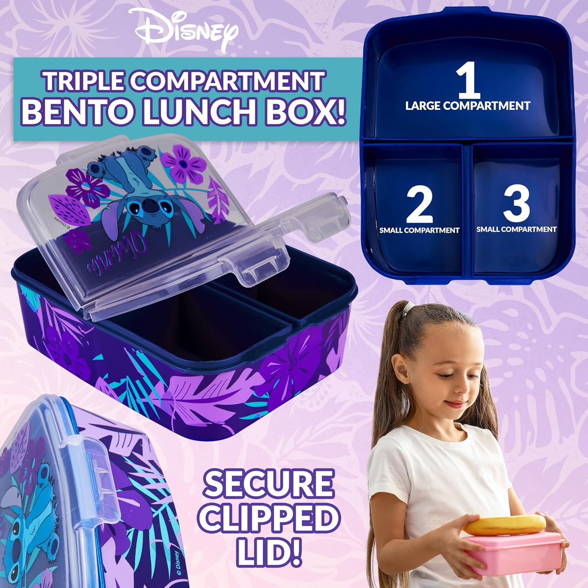 Disney Stitch - Lonchera infantil con compartimentos y botella de a...