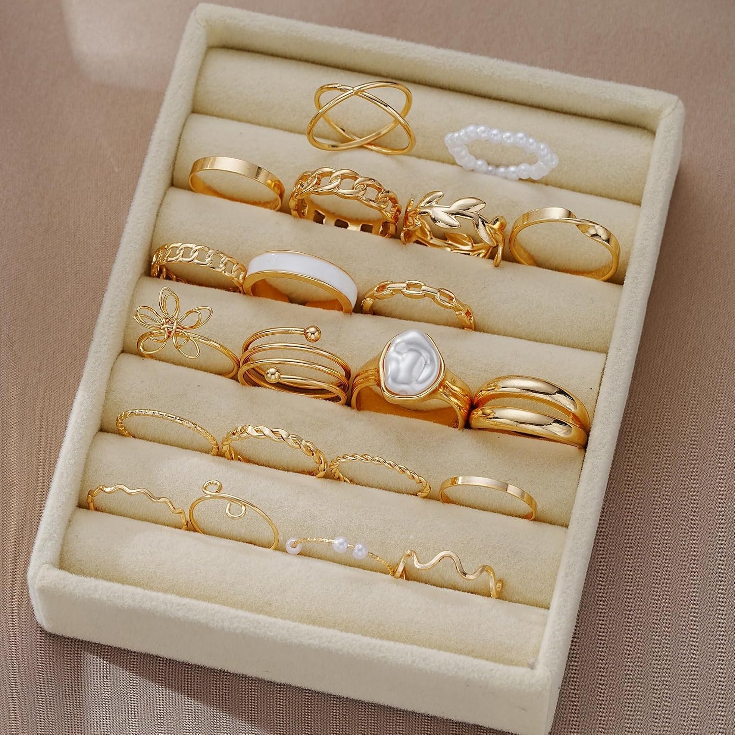 YEEZII Juego de 25 anillos dorados para nudillos para mujer, lindos...